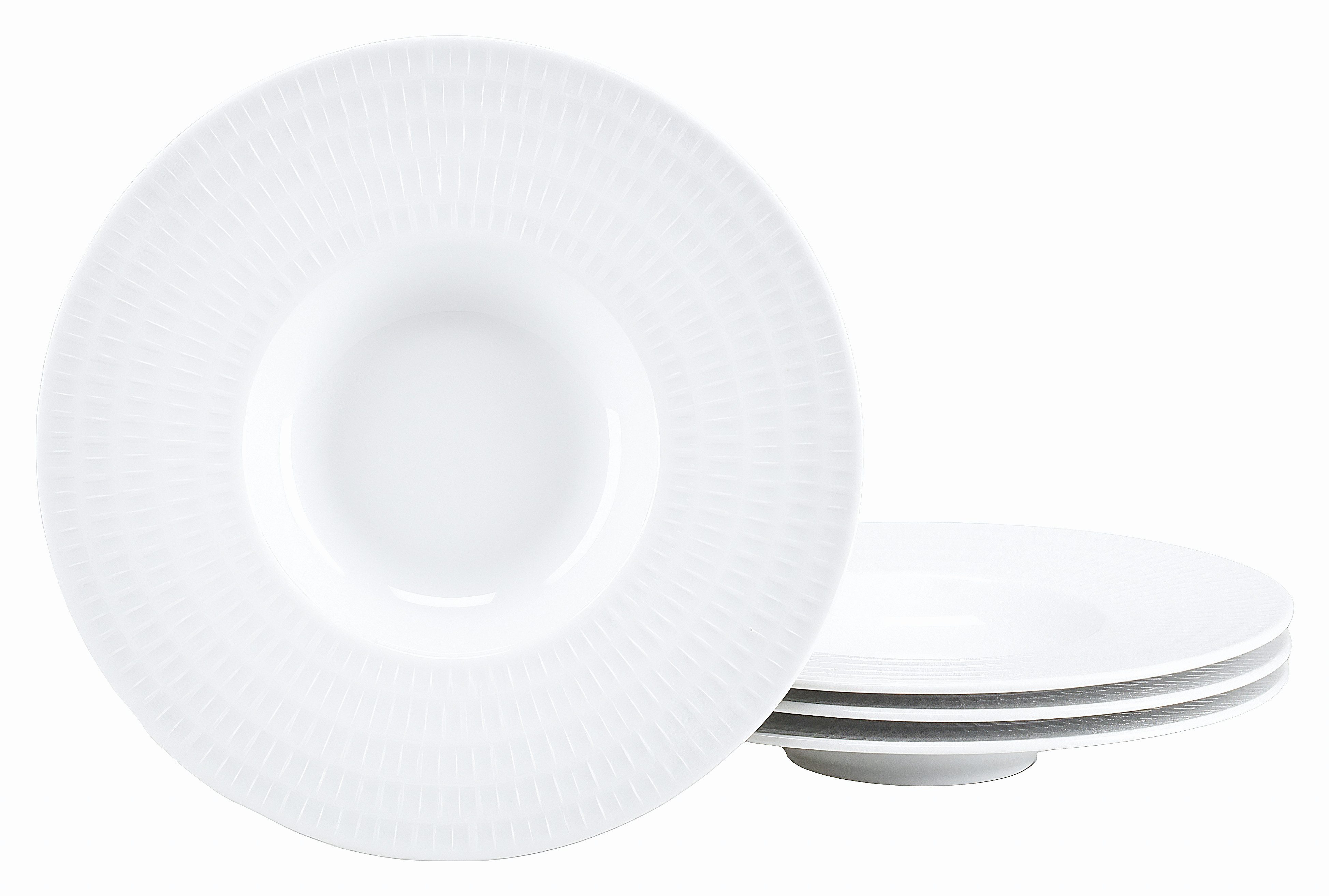 CreaTable Teller Show Time Stripes weiß, Gourmetteller, 4-tlg., (4 St), Moderne Formgebung, Fine Dining-Charakter, Relief Oberfläche