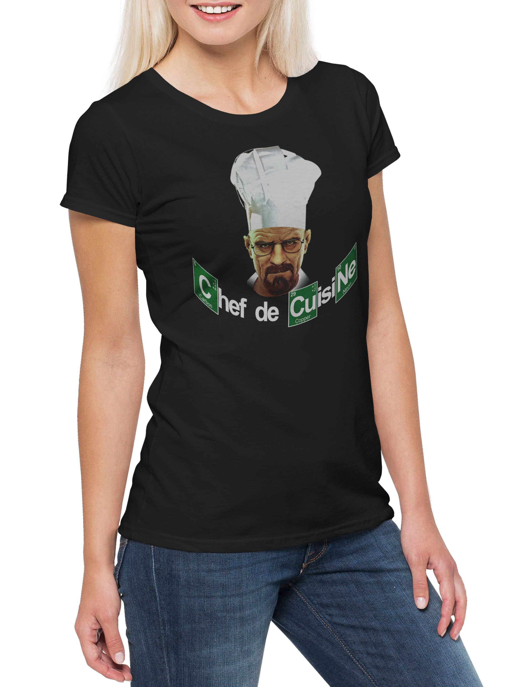 Print-Shirt Black Chef De Cusine Damen T-Shirt Walter Breaking White Ehrmantraut