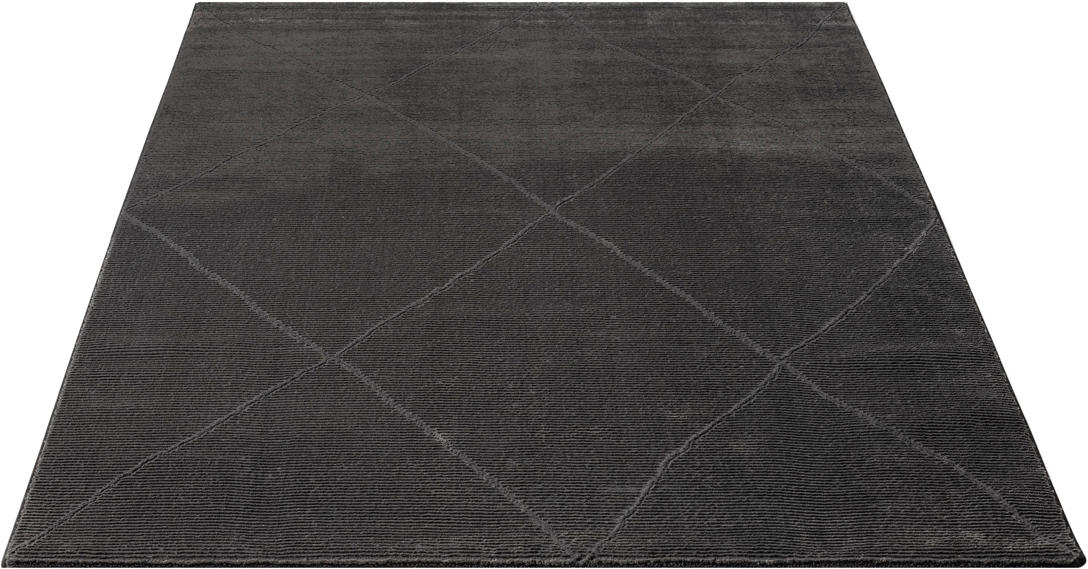 merinos, recyceltem Teppich Struktur, Sign 100% mm, rechteckig, 12 Höhe: 1903, Polyester, Raute, Hoch Wohnzimmer Tief anthrazit