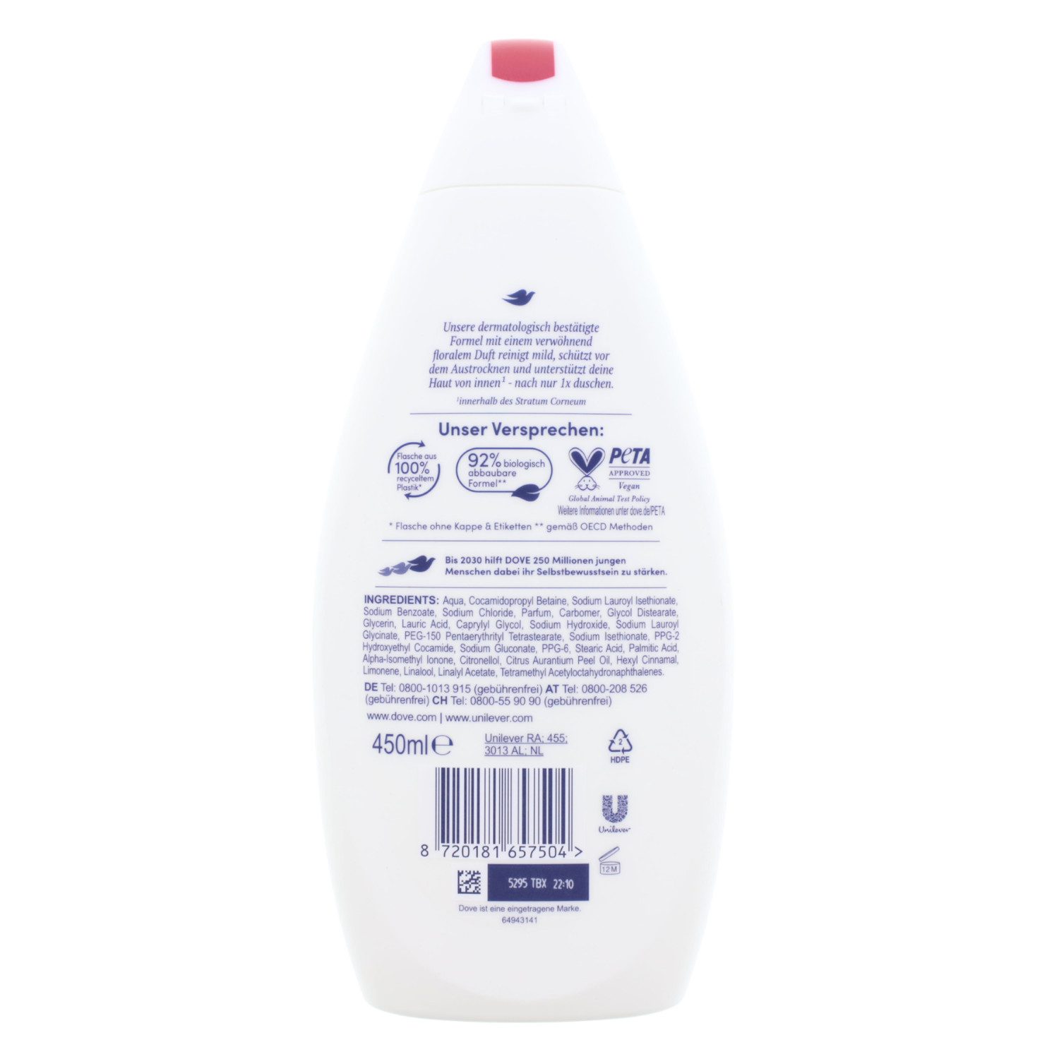 DOVE Duschpflege Dove Samt-Weich 450ml Pflegedusche reinigt mild für weichere Haut
