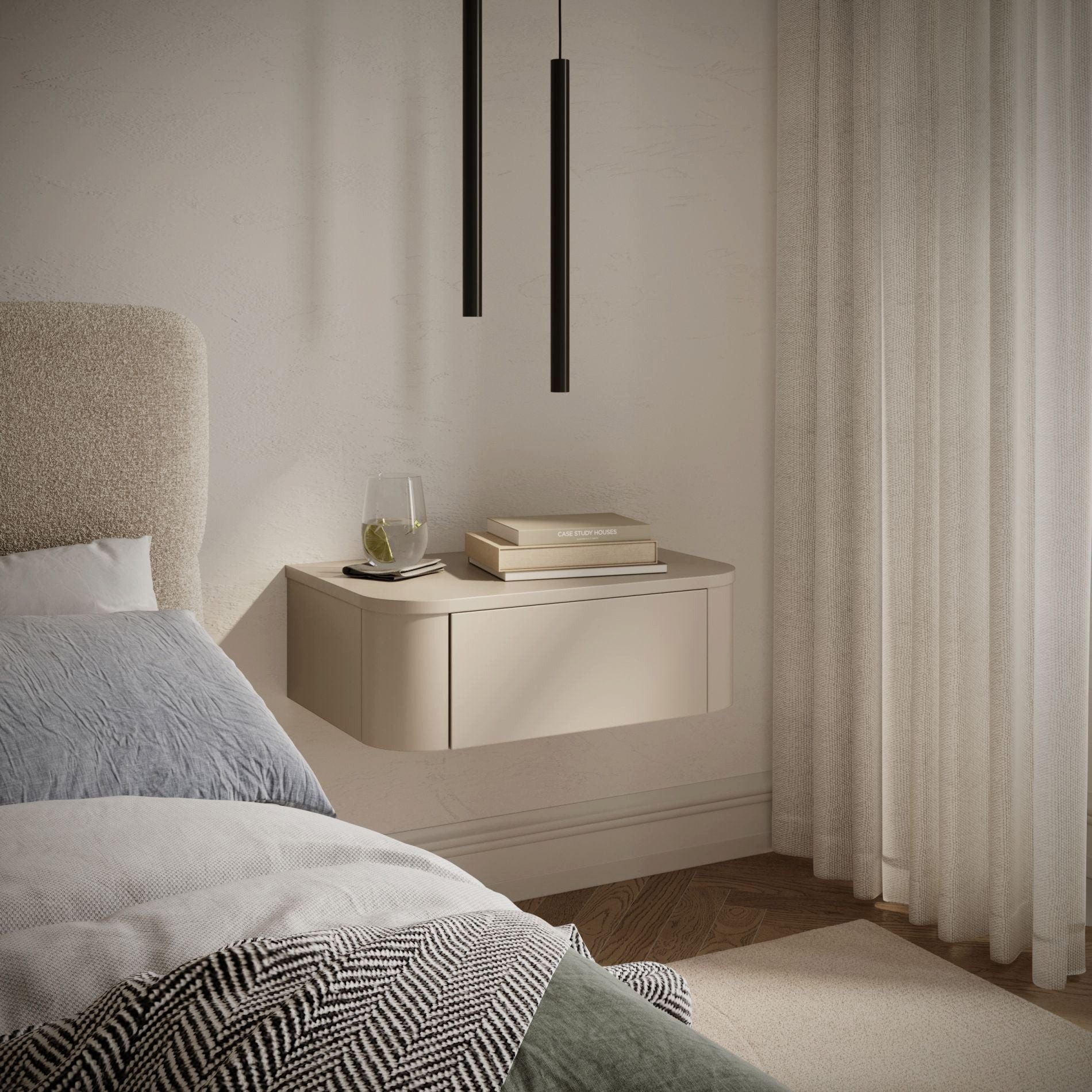 Selsey Nachttisch LUVIO, 2er-Set hängende Nachtschränke mit Schublade, grifflos, 59 cm