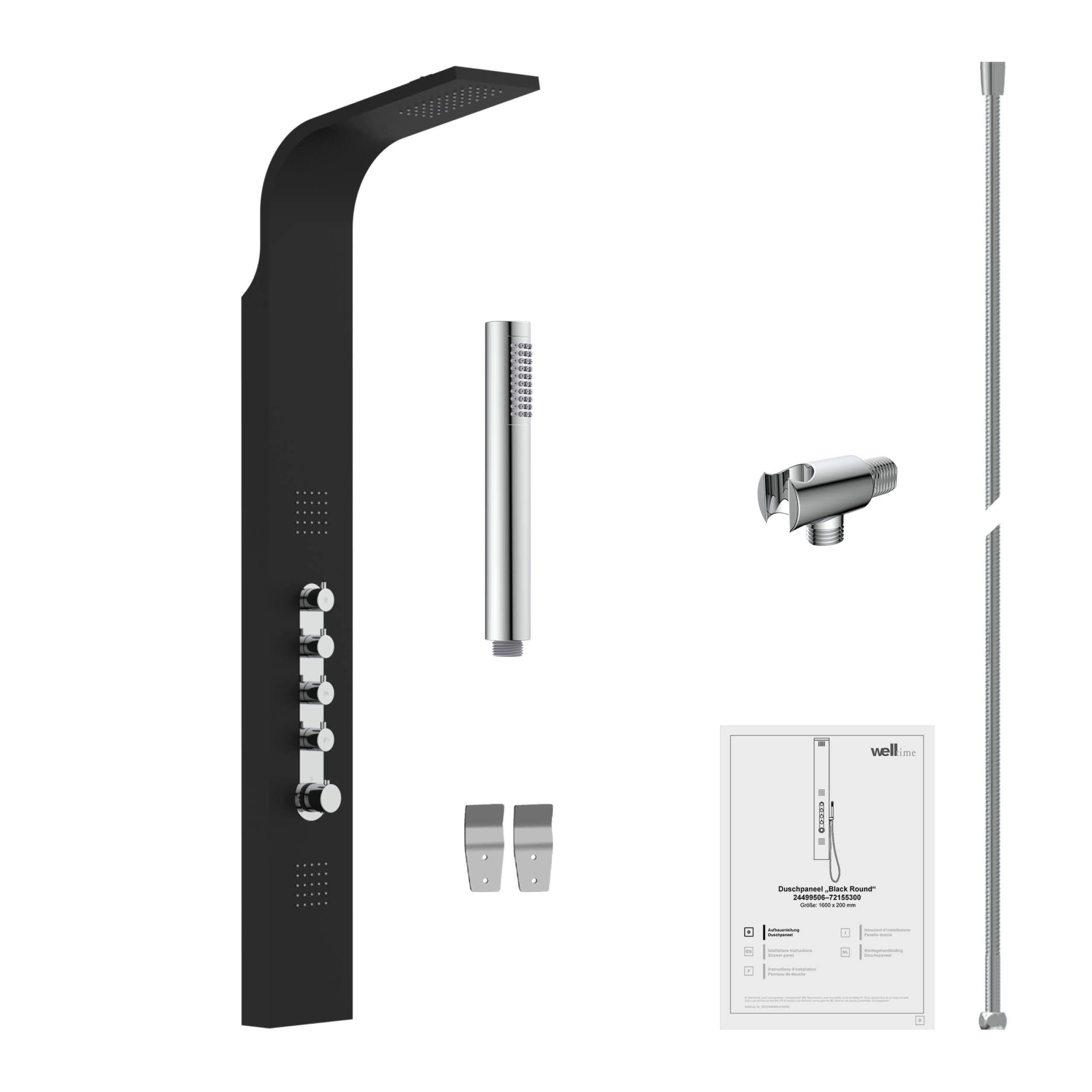 welltime Duschsäule Black Round, Höhe 160 cm, Duschsystem mit Regendusche,Massagedüsen & Handbrause mit 3 Funktionen