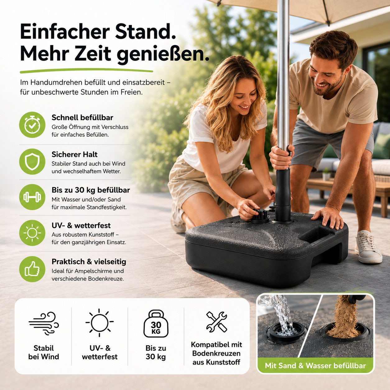 TK Gruppe Schirmständer Sonnenschirmständer Ampelschirme – Schirmgewichte aus Kunststoff