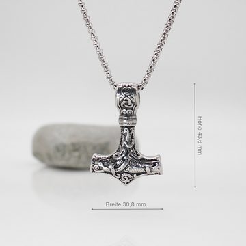 ELLAWIL Edelstahlketten-Set Halskette mit Thor's Hammer Anhänger Wikinger Amulett Thor Mjolnir (Kettenlänge 59 cm, Edelstahl), inklusive Geschenkschachtel
