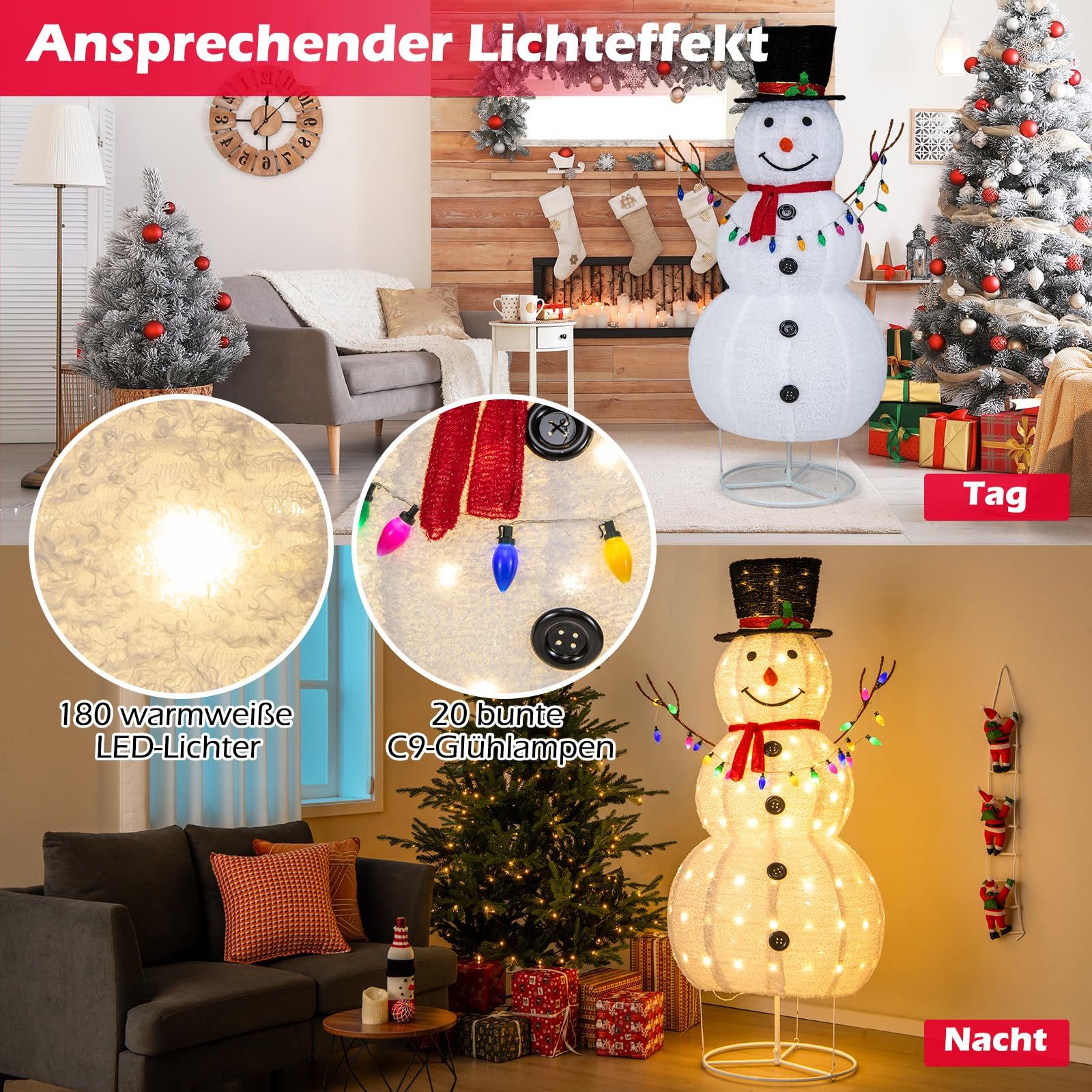COSTWAY Weihnachtsfigur, Schneemann, mit 180 warmweißen günstig online kaufen