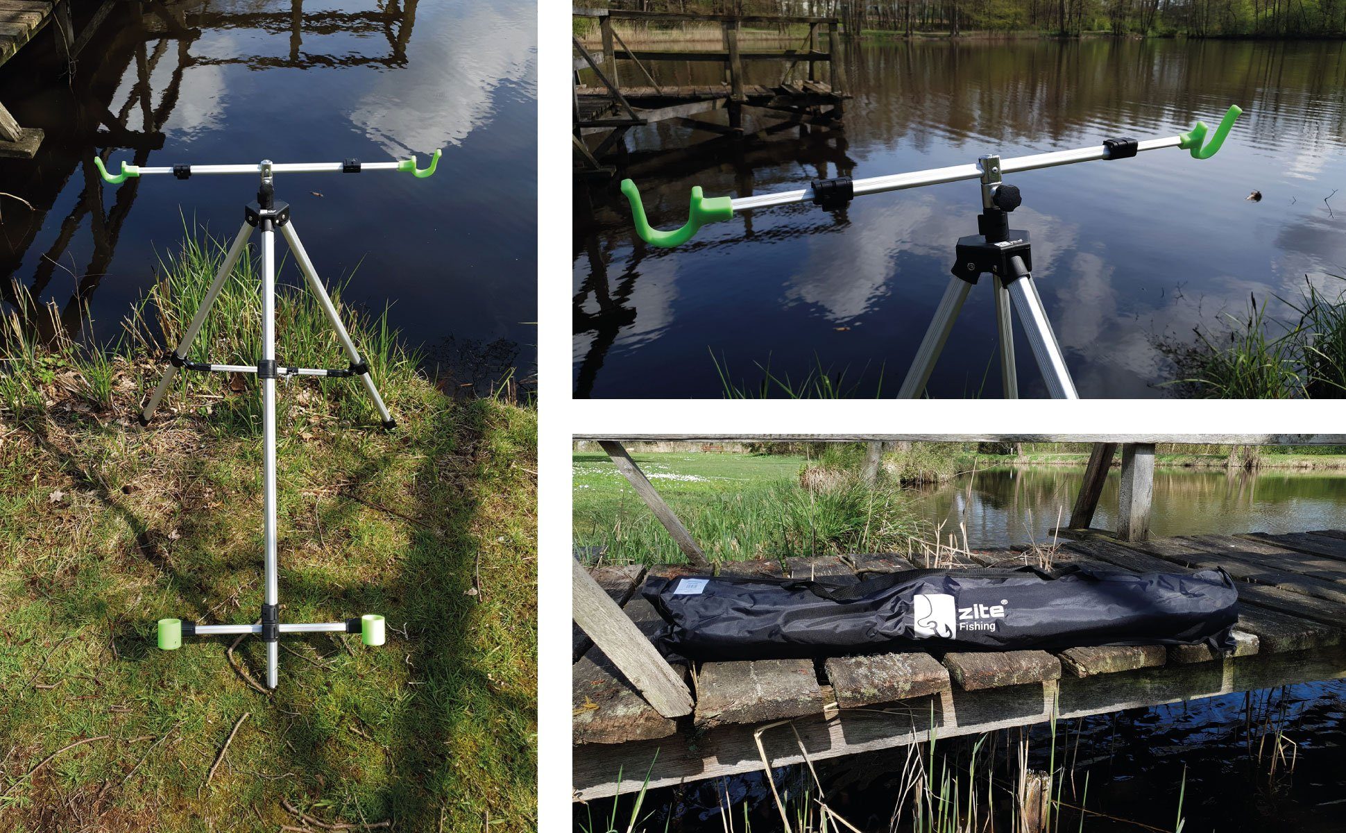 Zite Rutenhalter Brandungsdreibein Teleskopisch Aluminium Tripod mit Tasche für 2 Ruten