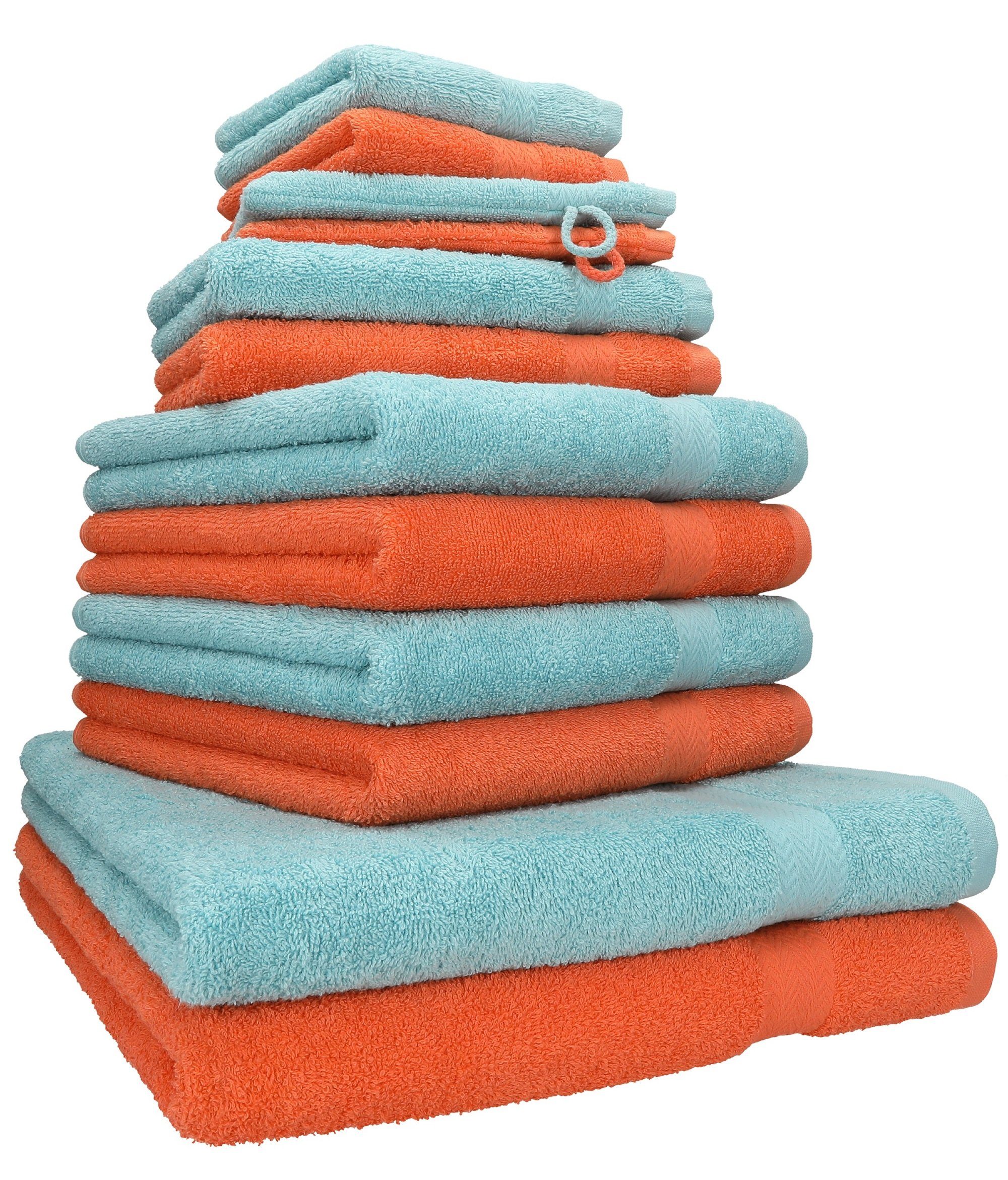 Betz Handtuch Set TLG. Handtuch Set Premium 100% Baumwolle 2 Duschtücher 4 Handtücher 2 Gästetücher 2 Seiftücher 2 Waschhandschuhe Farbe blutorange/Ocean Marke: Betz, 100% Baumwolle, (12-tlg)