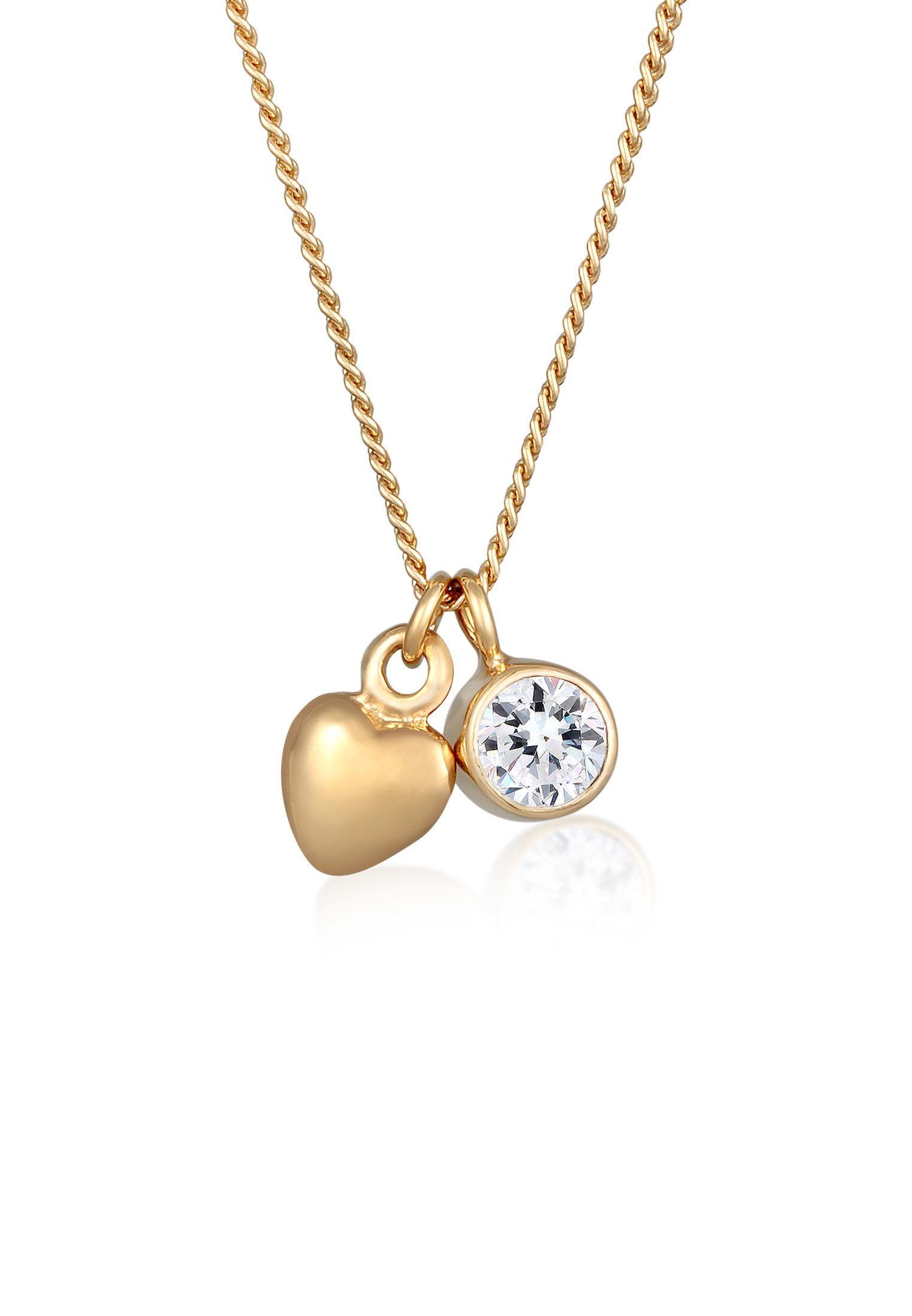 Elli Kette mit Anhänger Herz mit Halskette Herz, Liebe für Damen Silber, 925 Zeitlose Elegante, Herz Kristall
