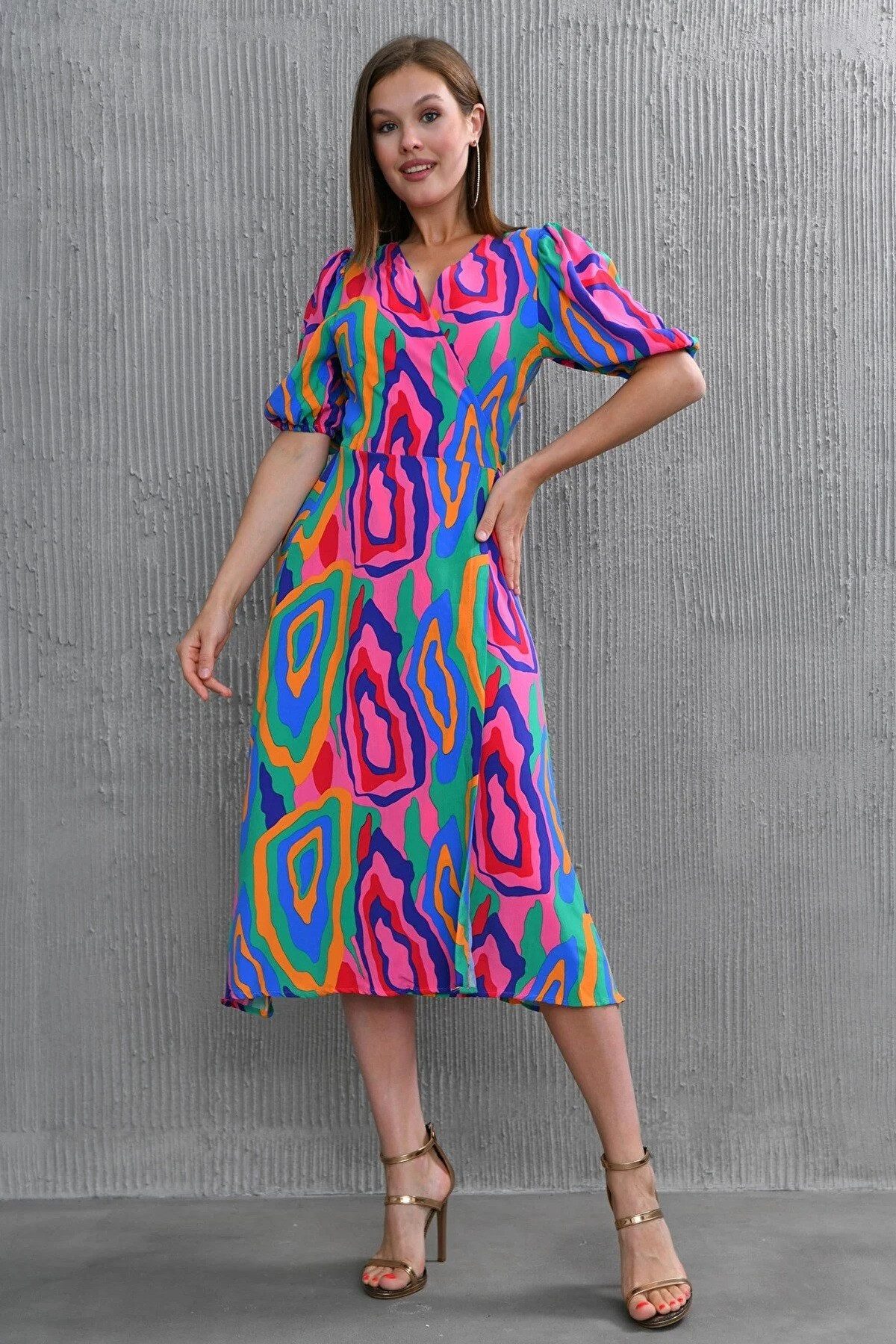 WOMAN VISION Midikleid Wickelkleid in Midi-Länge