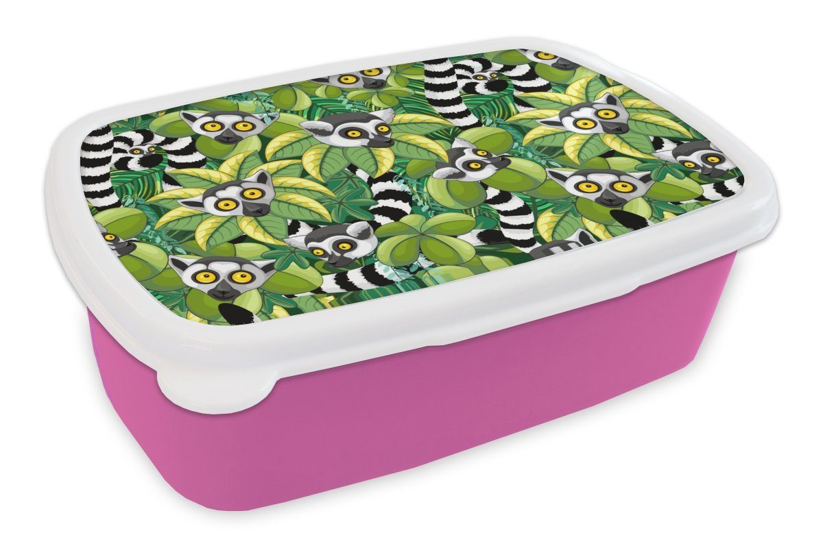 rosa Brotdose Snackbox, für Muster Brotbox Kinder, Dschungel Ringelschwanzlemur, Kunststoff, - Lunchbox - MuchoWow Erwachsene, Mädchen, (2-tlg), Kunststoff