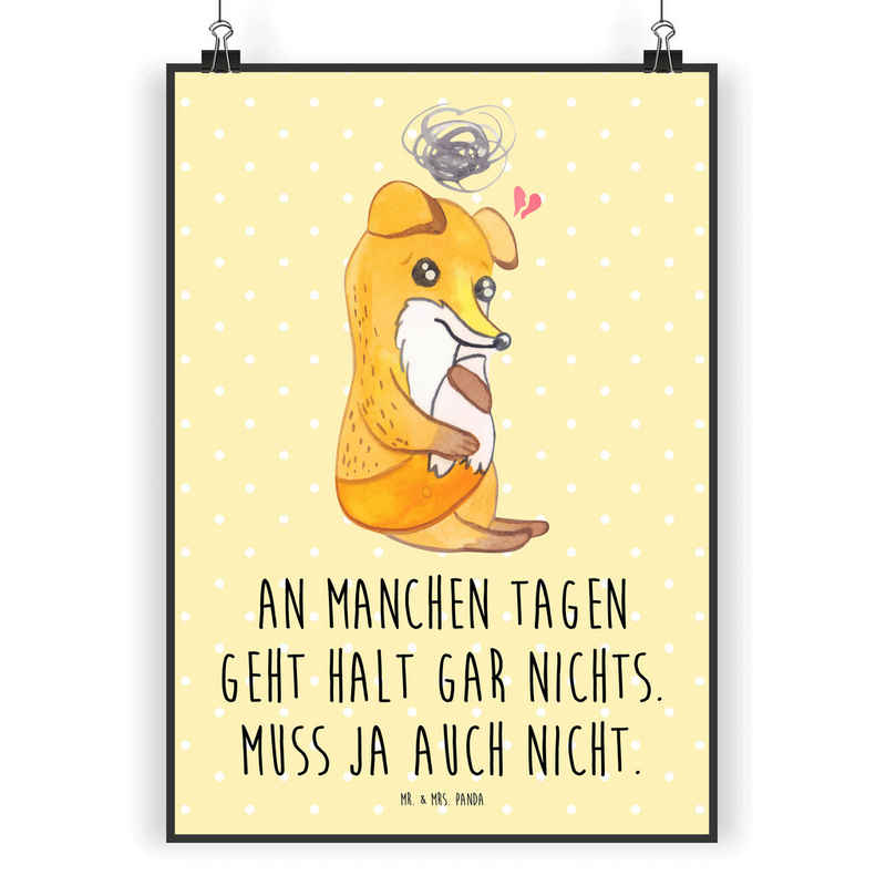 Mr. & Mrs. Panda Poster DIN A5 Fuchs Depressionen - Gelb Pastell - Geschenk, depressiv, Kunst, Fuchs Depressionen (1 St), Breites Motivspektrum