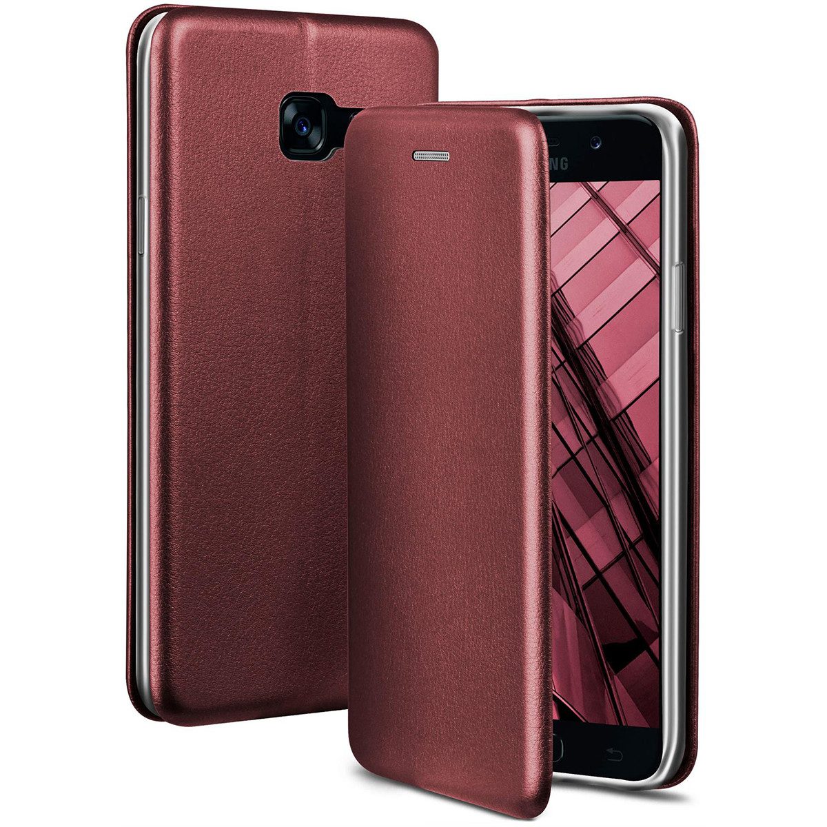 ONEFLOW Handyhülle für Samsung Galaxy A5 (2017) Premium Hülle Business Cover Rot 5,2 Zoll, 360 Grad Schutzhülle Flip Case Etui Klapphülle Dünn Leder Handy Tasche