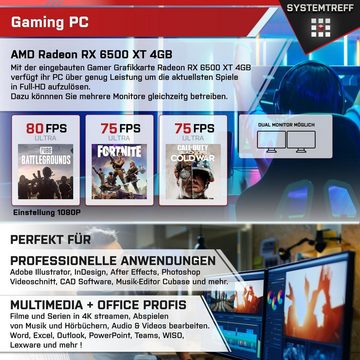 SYSTEMTREFF Basic Gaming-PC-Komplettsystem (24", AMD Ryzen 3 4100, Radeon RX 6500 XT, 16 GB RAM, 512 GB SSD, Windows 11, WLAN)