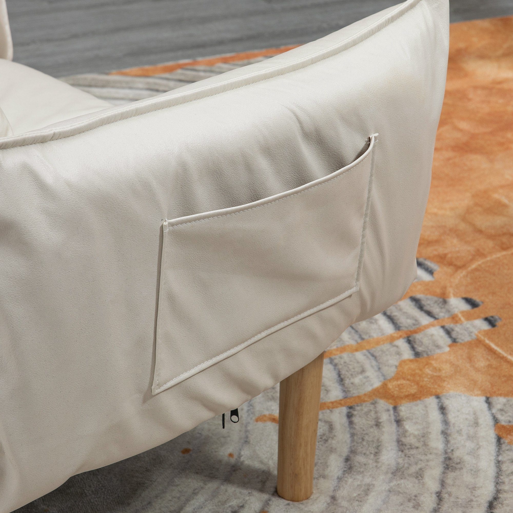 HOMCOM Sessel 2-in-1 Loungesessel, Creme Schlafzimmer, (Relaxsessel, Kissen Einzelsessel Wohnzimmer, für 1-St., Stuhl), Akzent Verstellbarer Bodensessel mit
