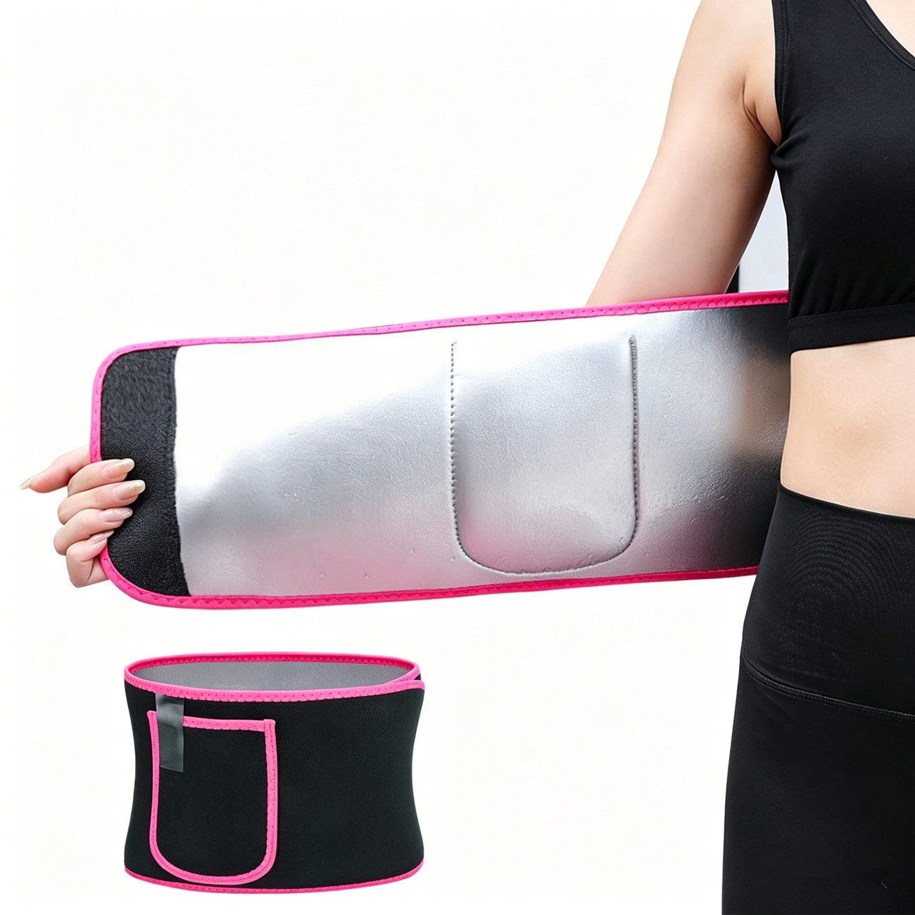 Luckice Taillengürtel Waist Trimmer Gürtel, Neopren, Schweiß-Bauchgurt (Sport & Fettverbrennung, One Size, Schwarz-Pink)