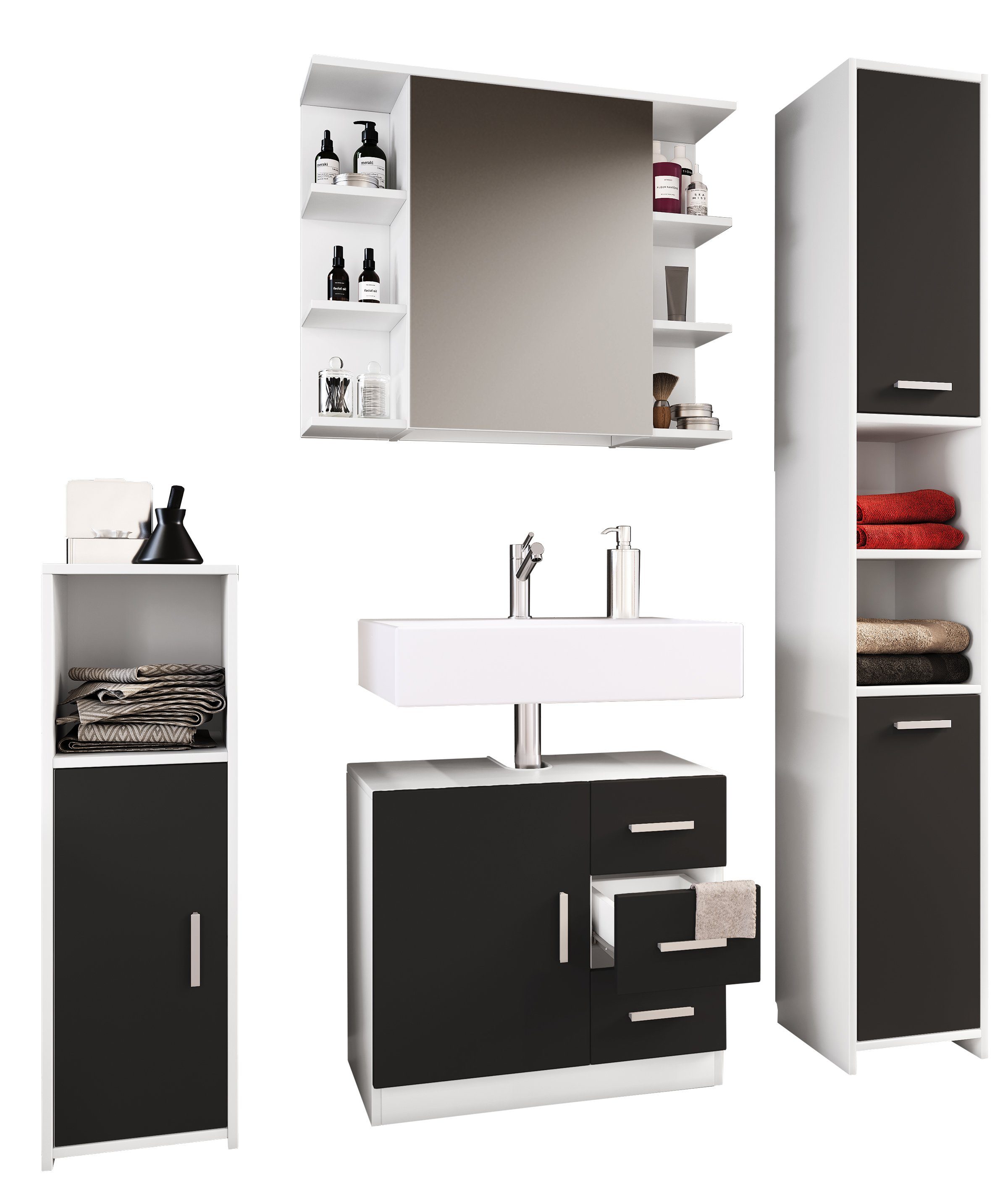 VCM Badmöbel-Set 4-tlg. Komplettset Badmöbel Set Zalo ll günstig online kaufen