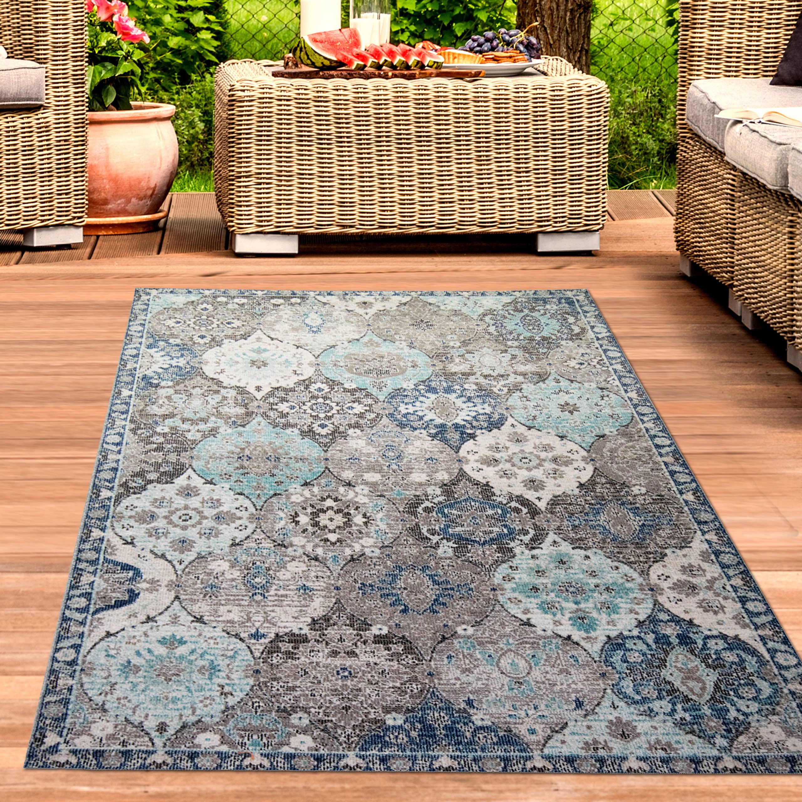 Carpetia Outdoorteppich In- und Outdoor, rechteckig, Höhe: 5 mm, mit orientalischem Vintage-Ornamentmuster