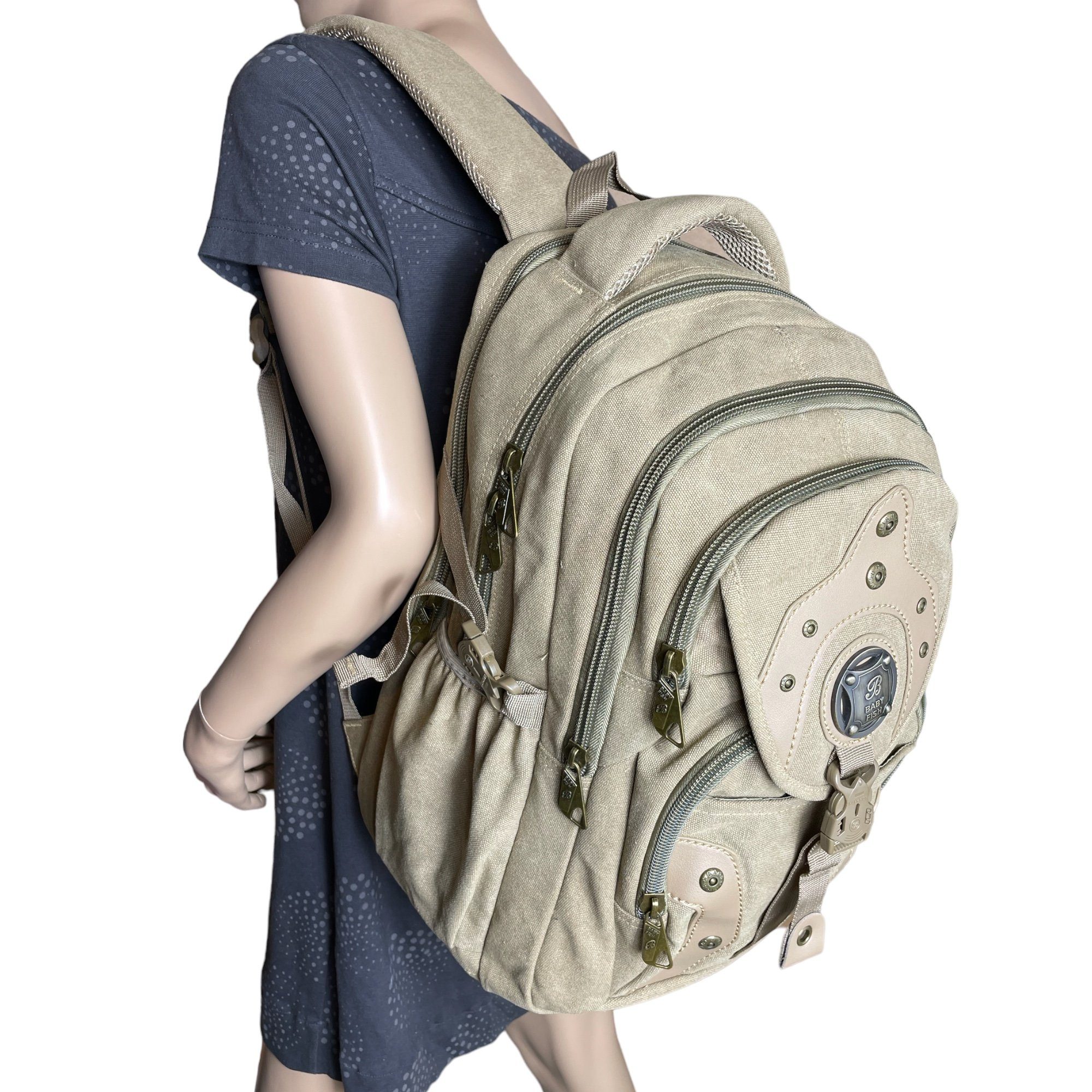 Taschen4life Freizeitrucksack Babyfish Rucksack BA01, Stoffrucksack, Laptopfach, robuster Canvas, uni & camouflage