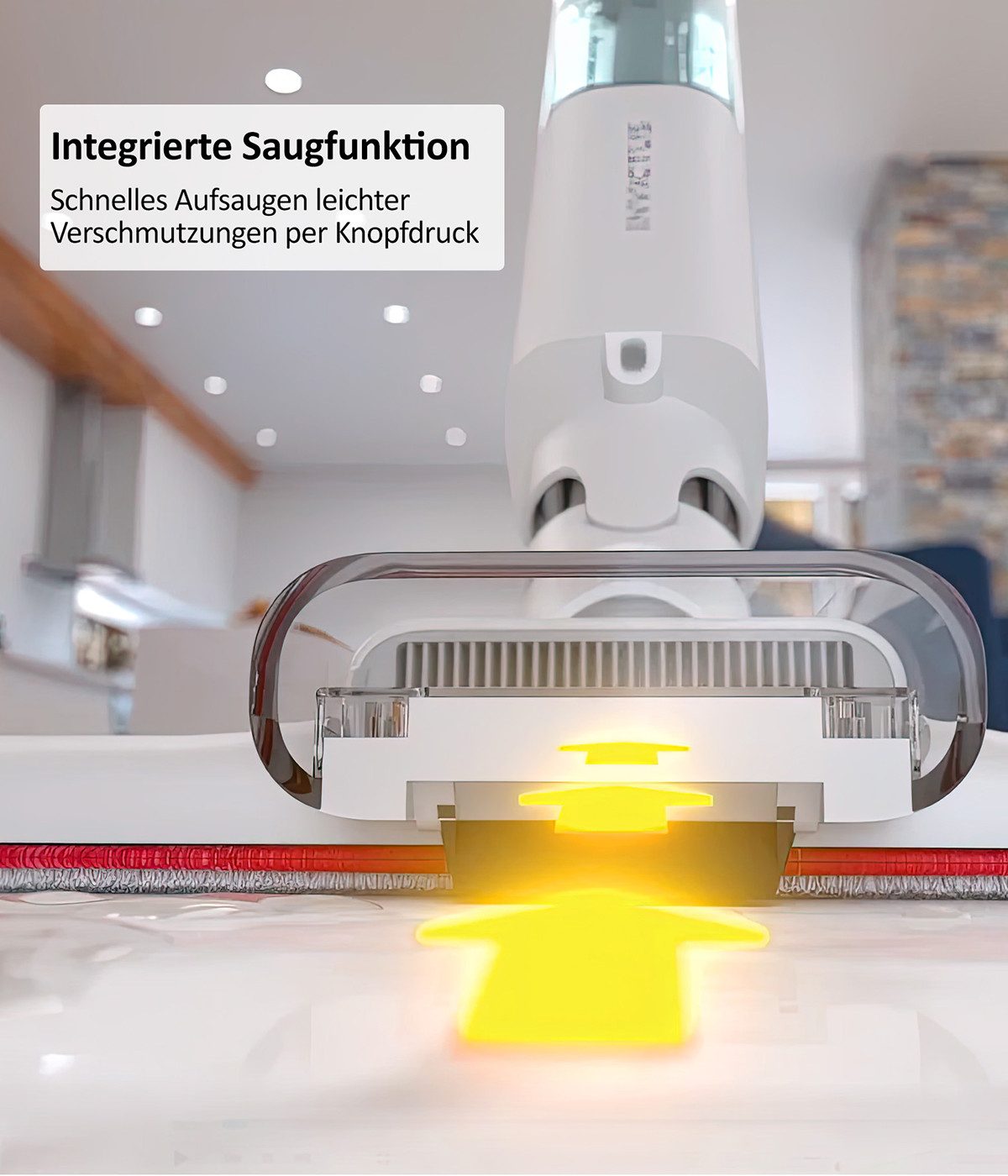 Genius Akku-Saugwischer Genius Wischmopp Set 3 in 1 mit Saugfunktion, Saugwischer Kabellos, beutellos, 180°-Knickgelenk, USB-C Anschluss, Abnehmbarer Wassertank