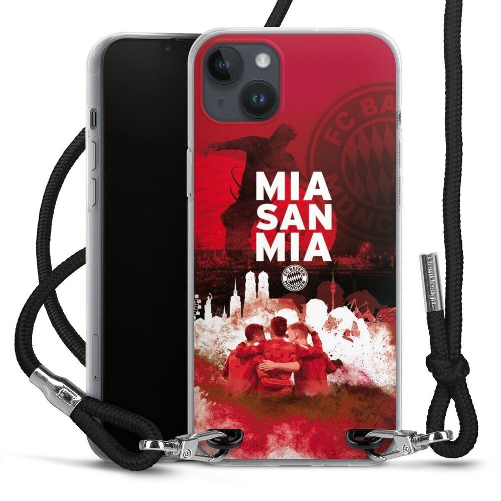 DeinDesign Handyhülle FCB Mia San Mia FC Bayern München FCB - MIA SAN MIA, Apple iPhone 15 Plus Handykette Hülle mit Band Case zum Umhängen