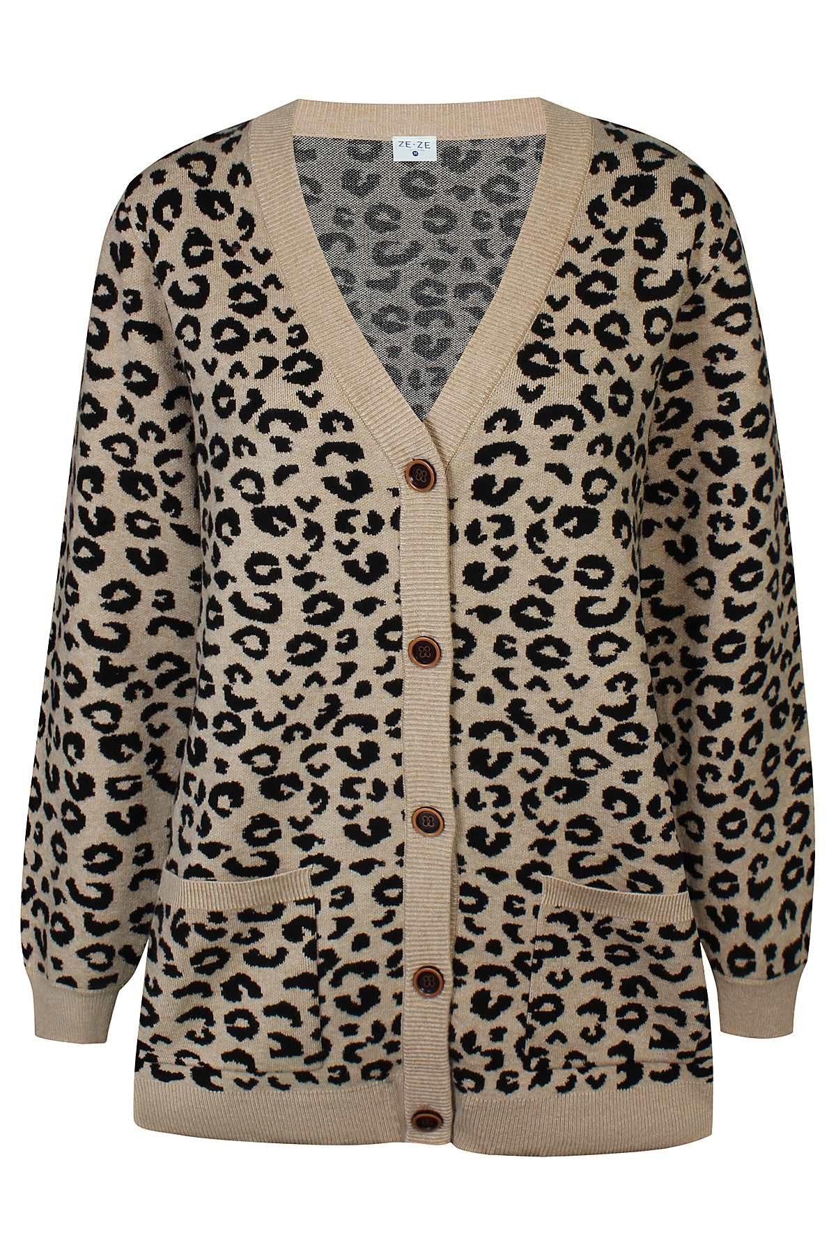 ZE-ZE Nordic Strickjacke Strickjacke Dunja sand Leo Print günstig online kaufen