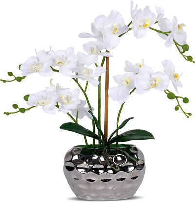 Kunstorchidee Zggzerg Kunst Orchidee weiße Orchidee in silberfarbenem Topf, zggzerg