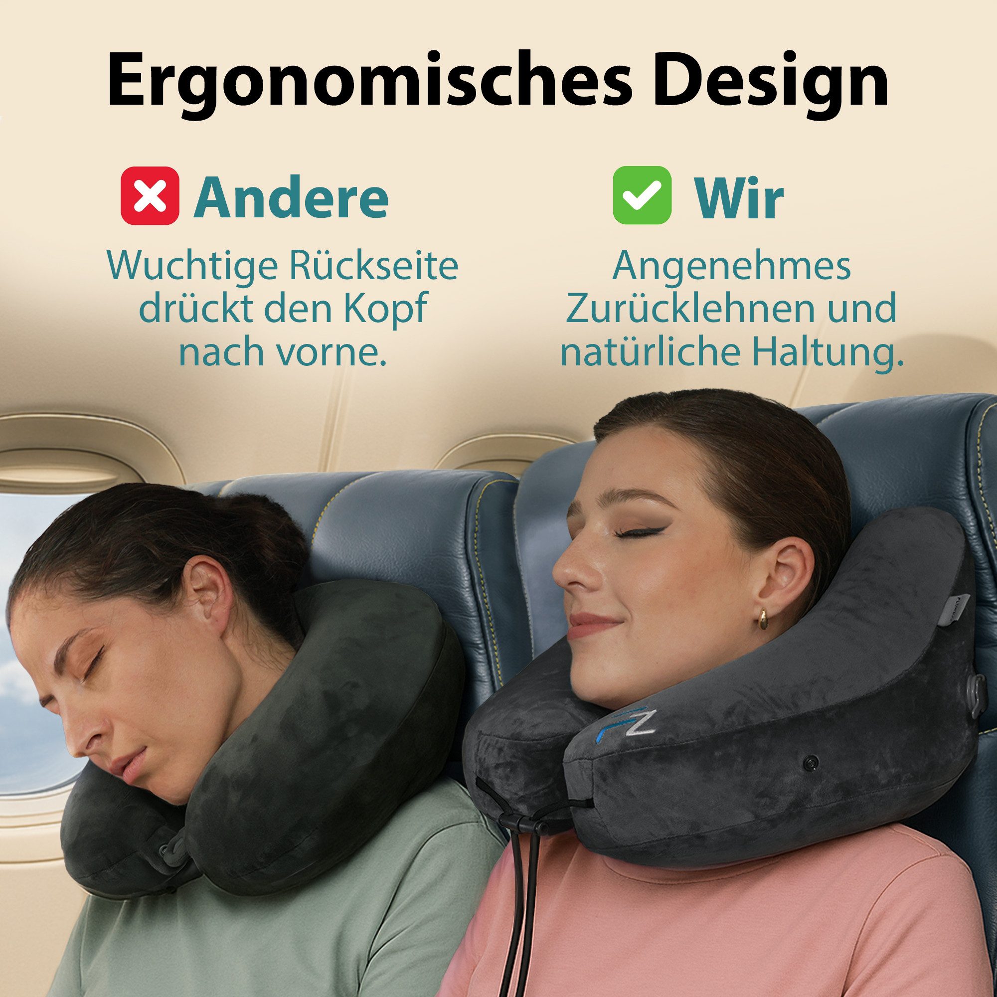 FLOWZOOM Nackenhörnchen AIR Nackenkissen aufblasbar – Reisekissen Flugzeug & Auto, Nackenhörnchen für Erwachsene - Reisekissen aufblasbar