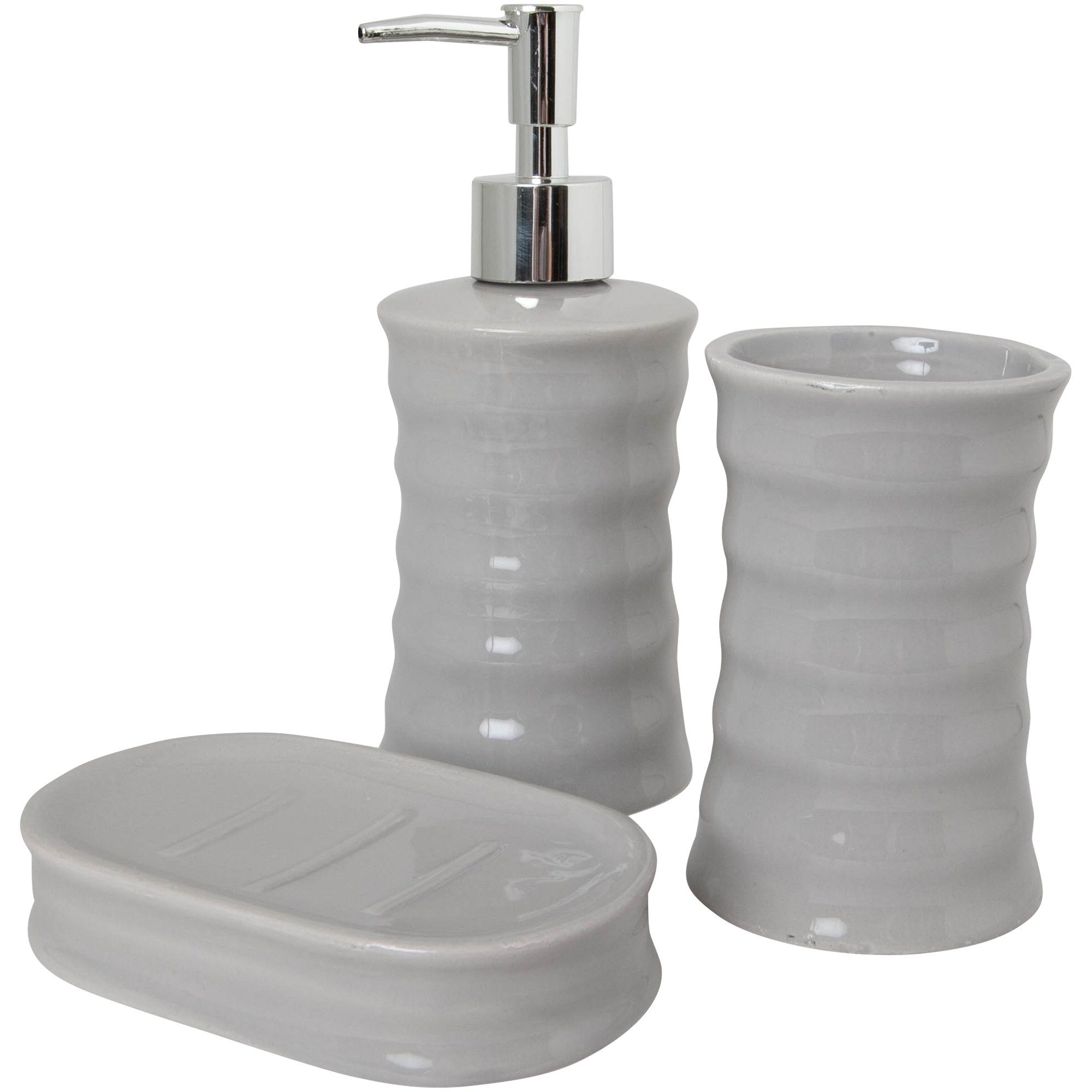 Berilo Badaccessoire-Set Seifenspender, Zahnputzbecher und Seifenschale, 3 tlg., 3-tlg.