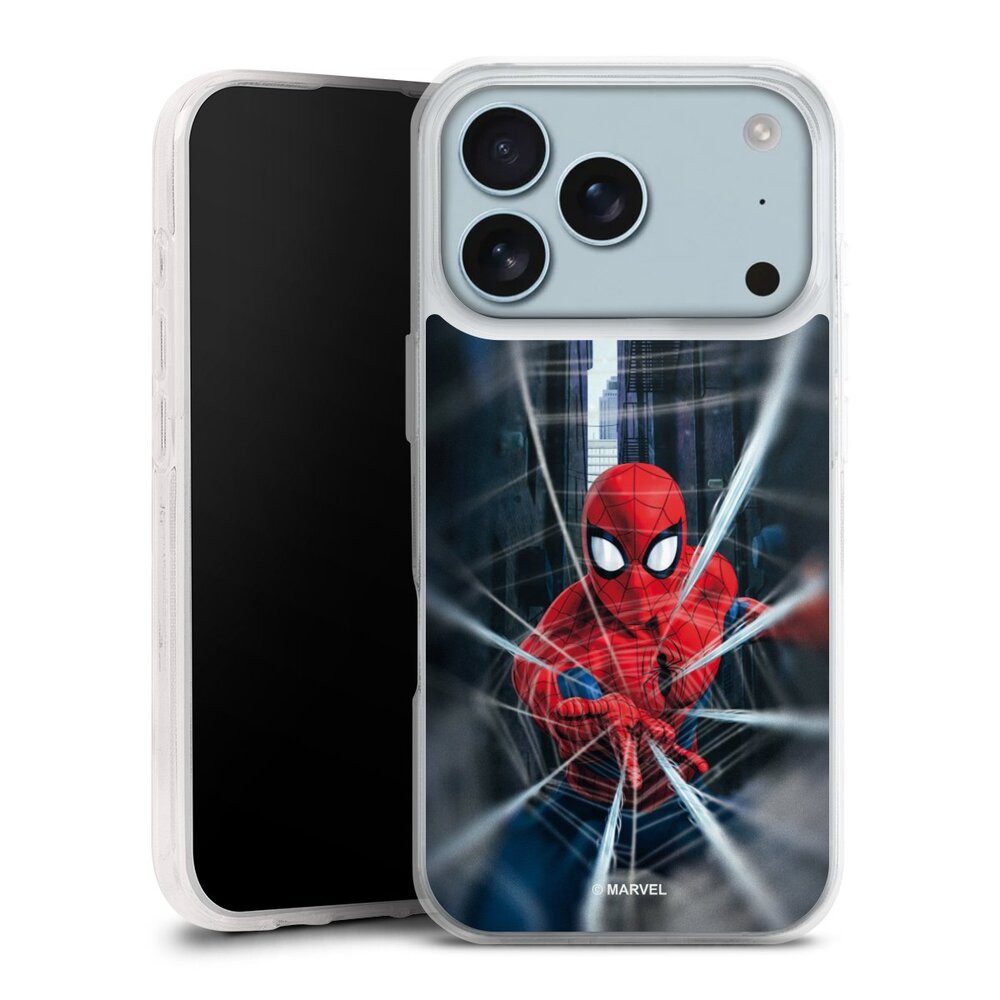 DeinDesign Handyhülle Marvel Spider-Man Kinofilm Spider-Man Webs In Action, Apple iPhone 17 Pro Silikon Hülle Bumper Case Handy Schutzhülle
