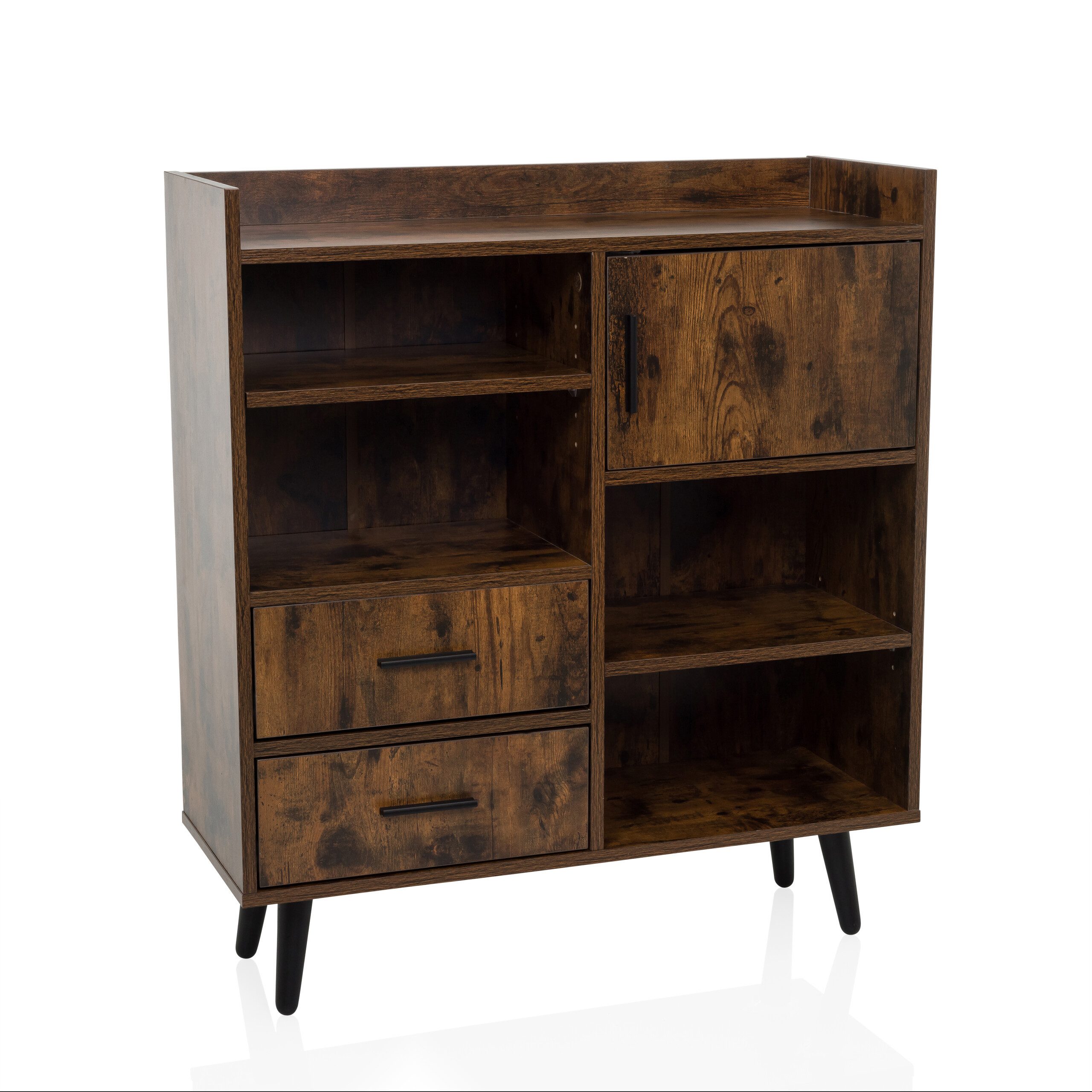 hjh LIVING Kommode MYRDAL Sideboard H/B/T: 90.0 x 80.0 x 30.0 cm, Highboard Anrichte mit 2 Schubladen 1 Tür, Industrial-Stil, Holzfuß