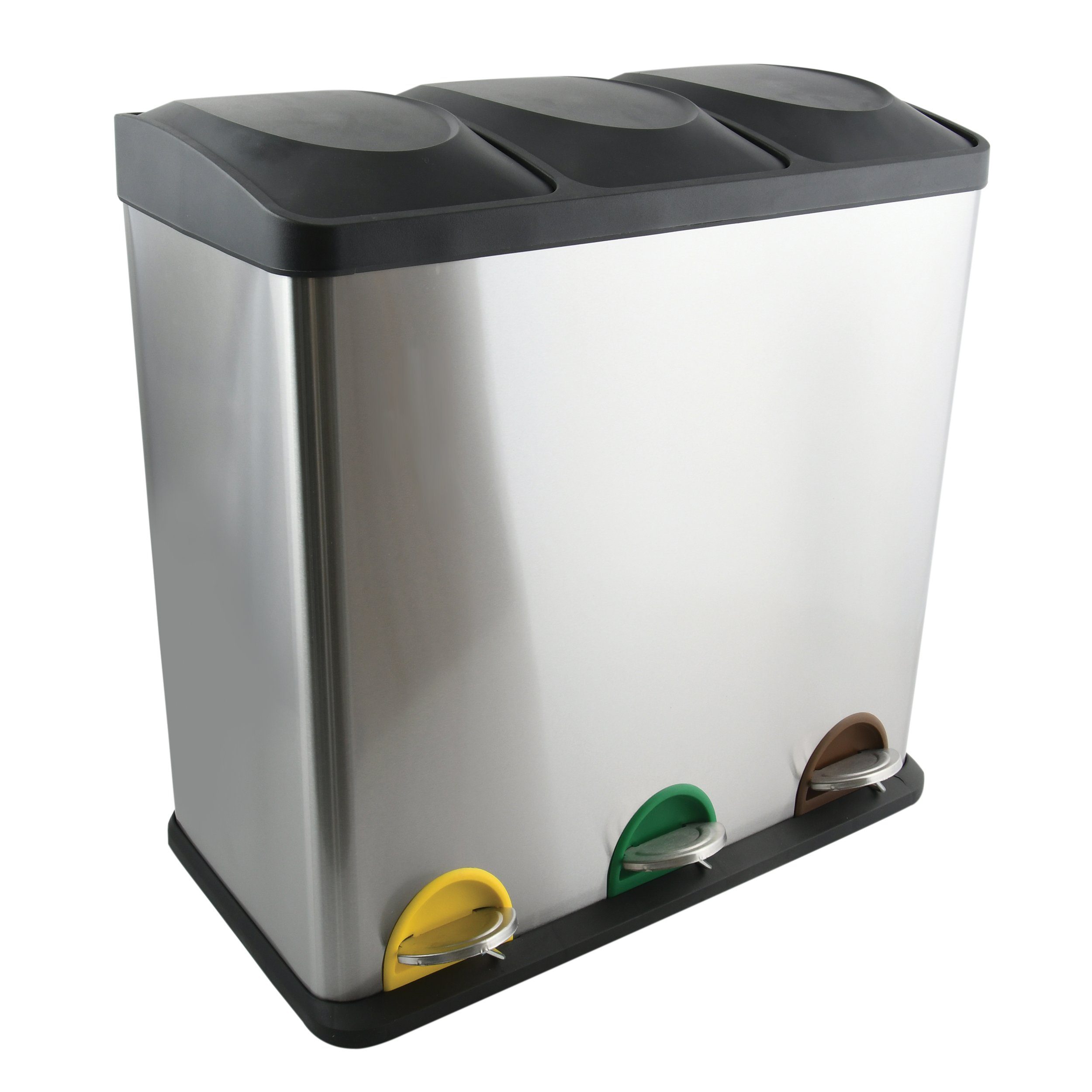 MSV Mülltrennsystem Treteimer Mülltrennung, mit Deckel, 60 L (3x 20 L), mit Inneneimer, Treteimer, Edelstahl