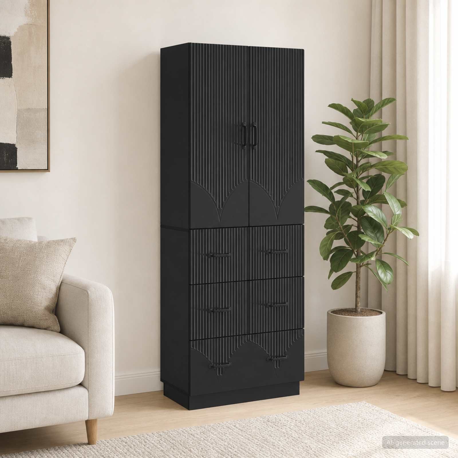 furnicato Container Aufbewahrungsschrank 66 x 34,5 x 87 cm Schwarz (1-St) Platzsparende Schiebetüren Sideboard mit verstellbaren Regalböden