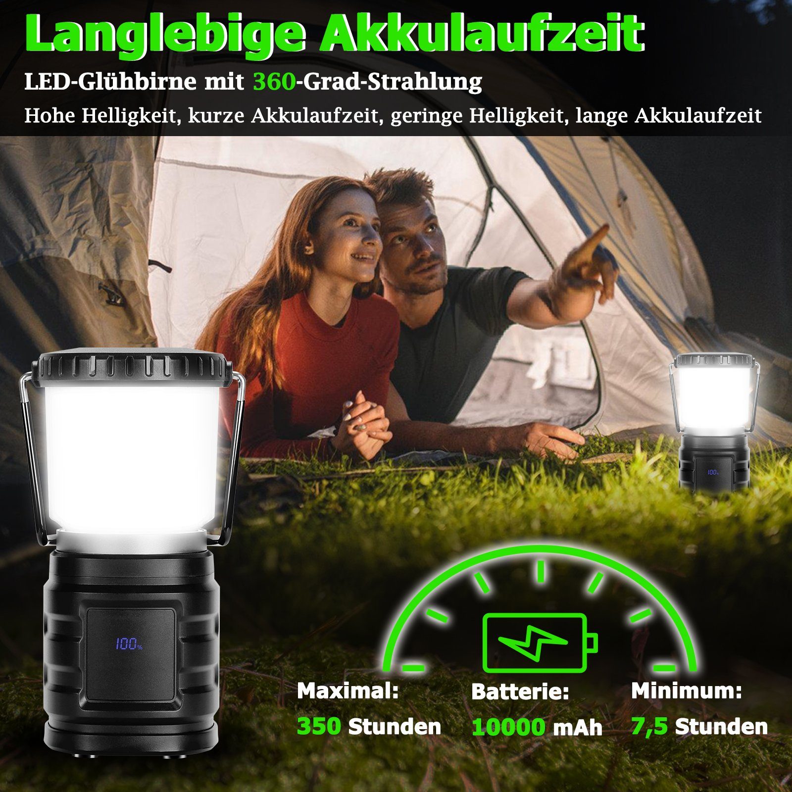 Lospitch LED Gartenleuchte LED Campinglampe Outdoor Lampe Zeltlicht IP65 Akku USB Laterne Zelt