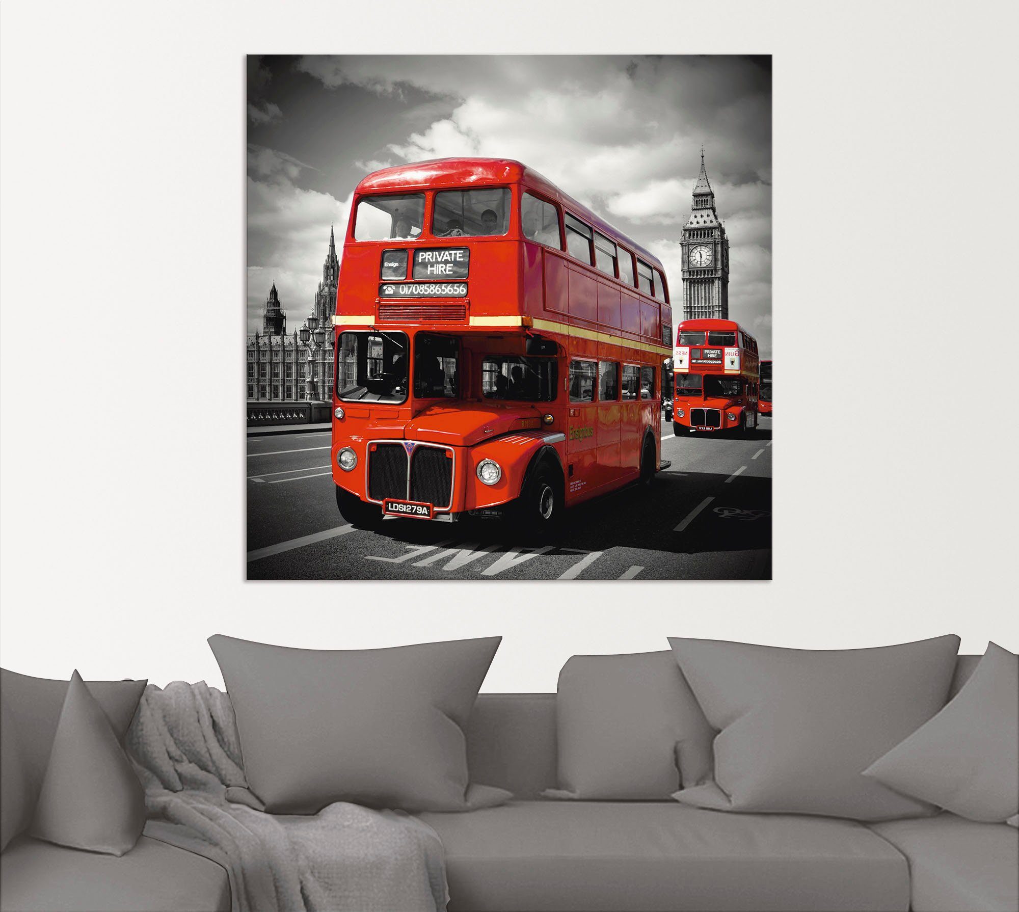 Alubild, als Größen (1 versch. Parliament oder Buses, Poster in & Artland Red of St), Houses Großbritannien Wandaufkleber Leinwandbild, Wandbild