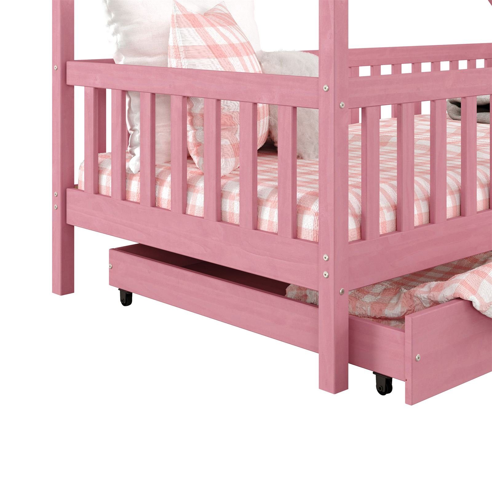 IDIMEX Kinderbett ALVA, rosa Kinderbett Kiefer Montessori 90 200 in Hausbett Schubladen 2 x