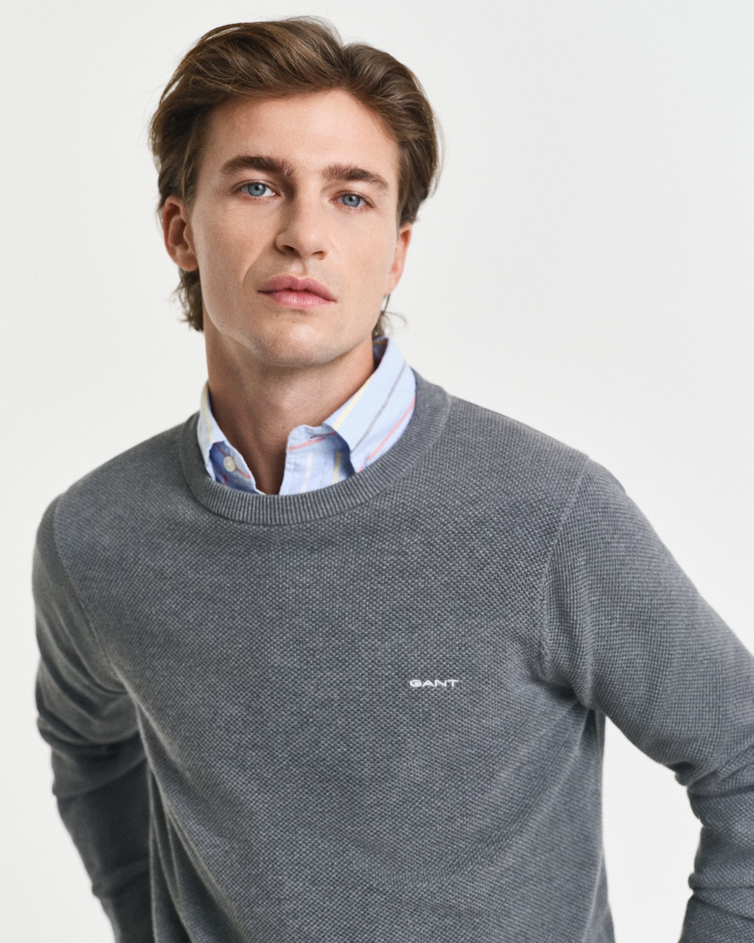 Gant Rundhalspullover COTTON PIQUE C-NECK mit Logostickerei auf der Brust