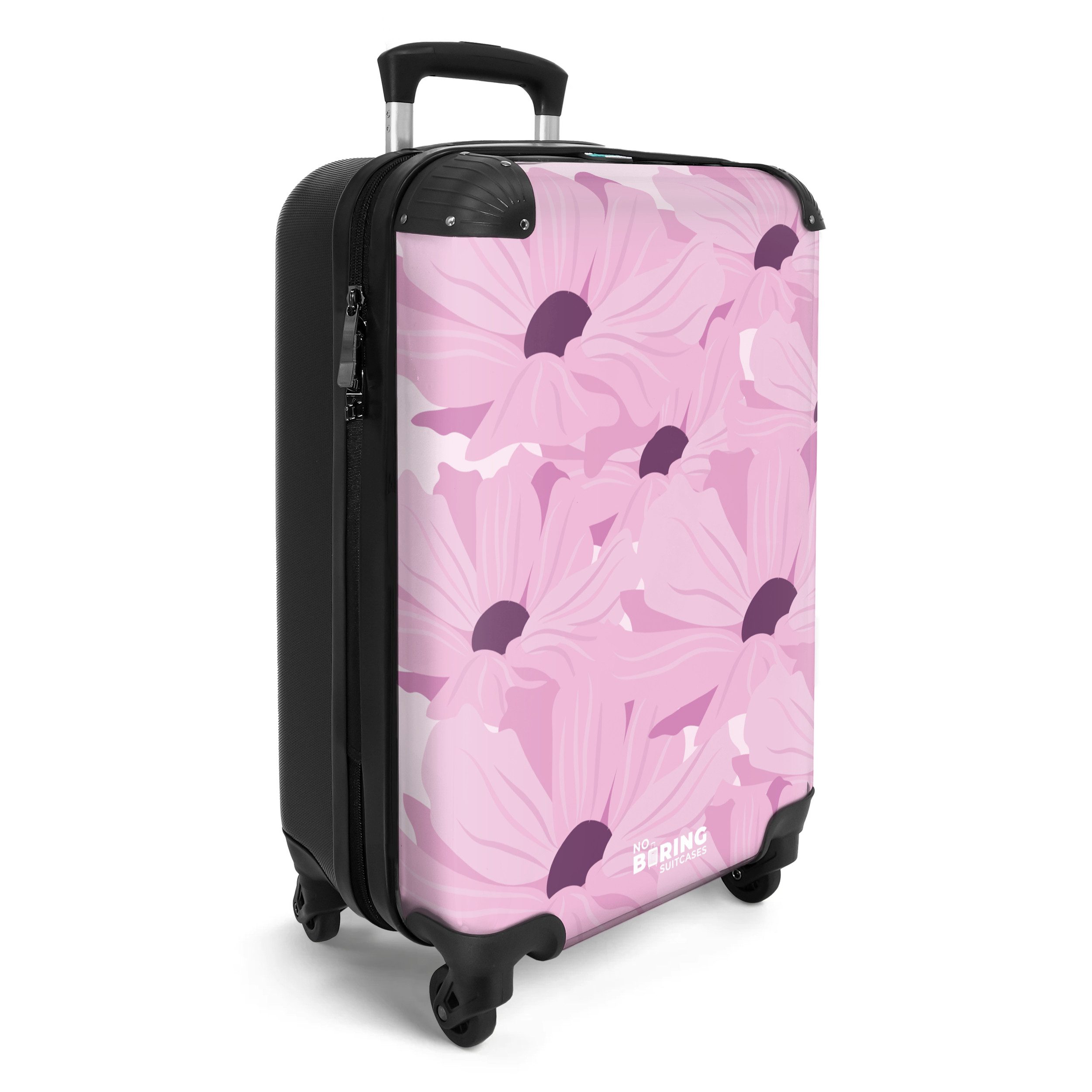 NoBoringSuitcases.com© Hartschalen-Trolley Rosa mit violetten Blüten günstig online kaufen