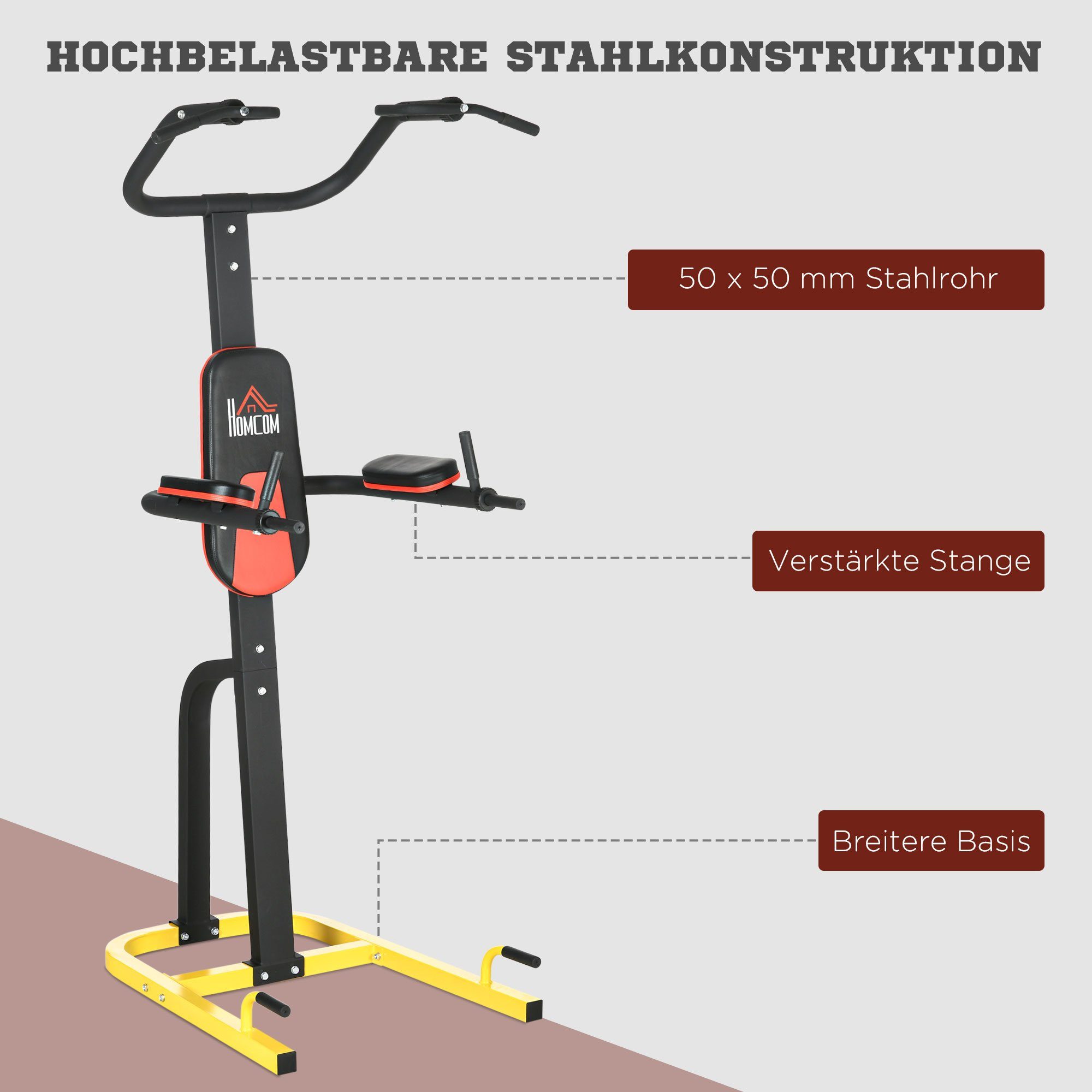Maxstrength Power Tower - Multifunktionaler Heimtrainer Für Klimmzüge, Dips & Bauchtraining
