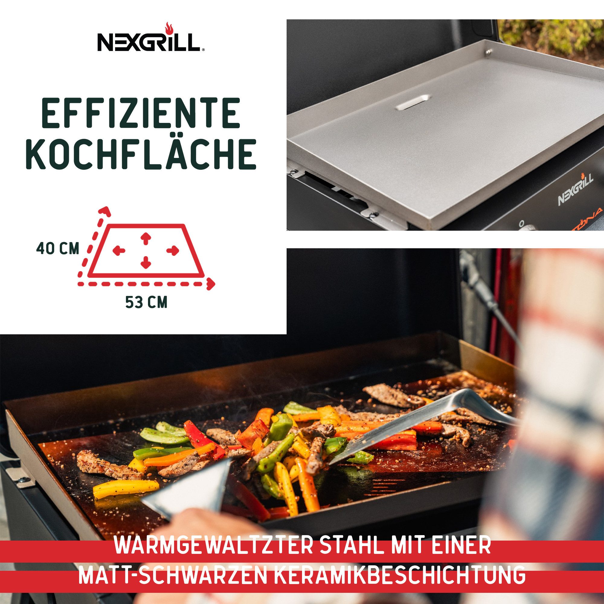 nexgrill Gasgrill Daytona 2B 2-Brenner Plancha, Tischgrill 5,9 kW, Tischplancha mit Deckel, Grillplatte Keramikbeschichtet