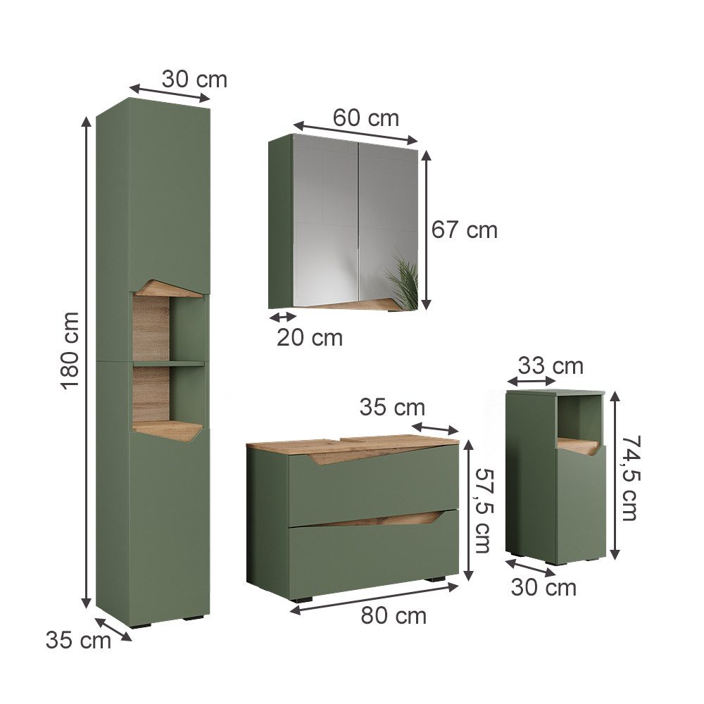 Vicco Badmöbel-Set Marelle, Grün/Artisan, 4 Teile, günstig online kaufen