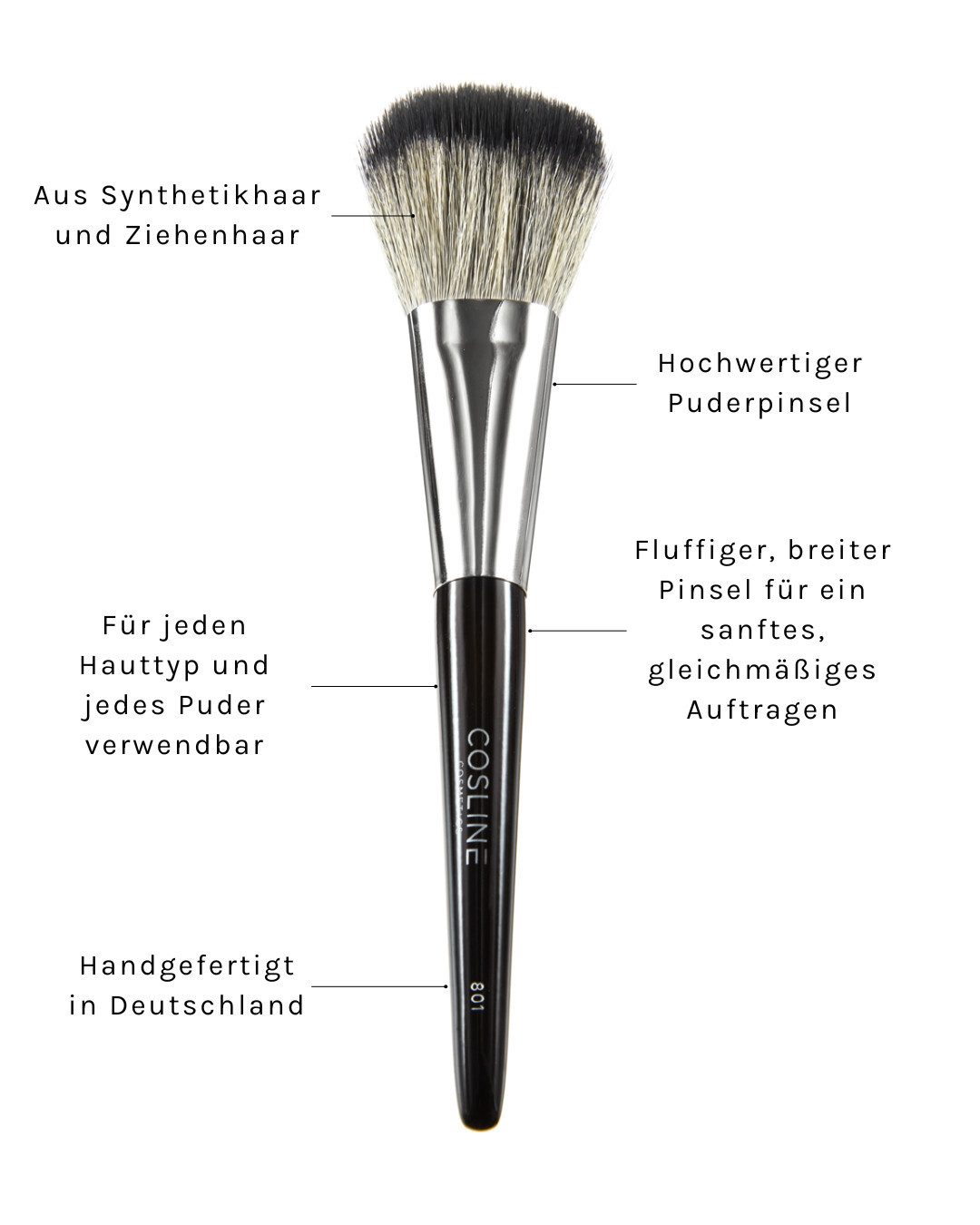 Cosline Cosmetics Puderpinsel, 1 tlg., fluffig, weich, perfektes Auftragen, Made in Germany