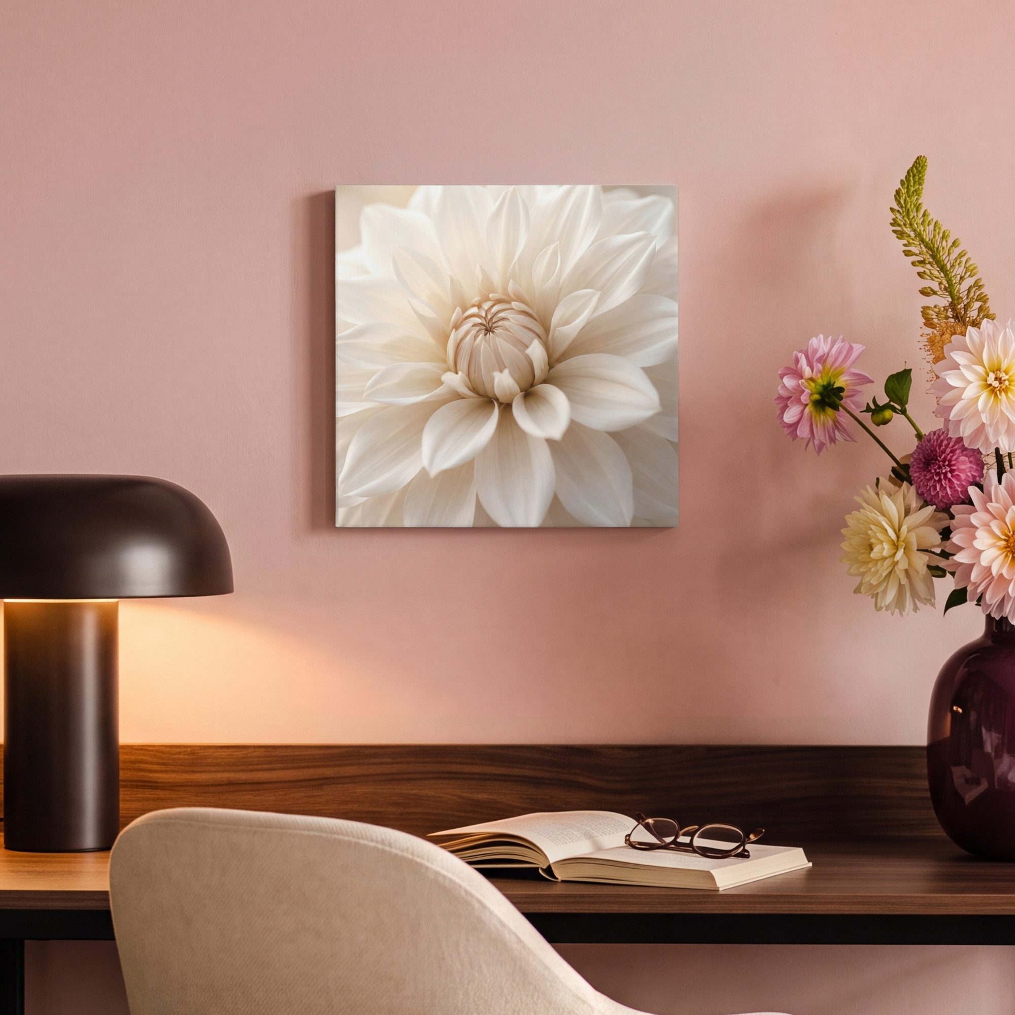 OneMillionCanvasses® Leinwandbild Blume - Dahlie - Weiß, Fotodruck (1 St), Wandbild, Deko Schlafzimmer Wohnzimmer Flur 20x20 cm – Bild 4 von 5