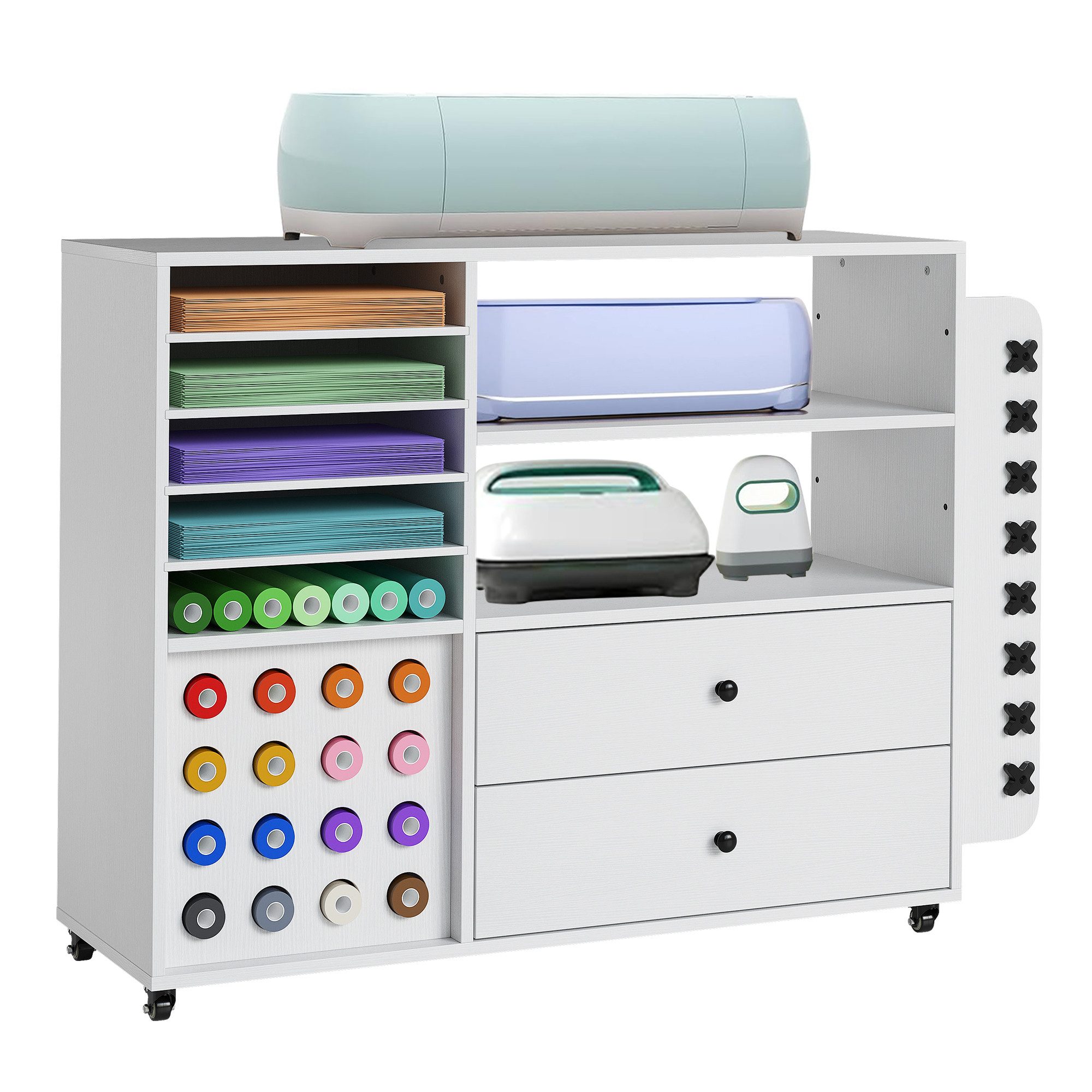 GarveeMore Rollwagen für Bastelbedarf, Vinyl Rollen Organizer, Cricut Aufbewahrung, 5 leise Rollen 360° lenkbar, verstellbare Böden, 2 Schublade