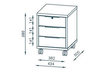 möbelando Rollcontainer 5527, (BxHxT: 43x58x50 cm), in Sonoma-Eiche - Lack weiß Spiegelglanz mit 3 Schubladen