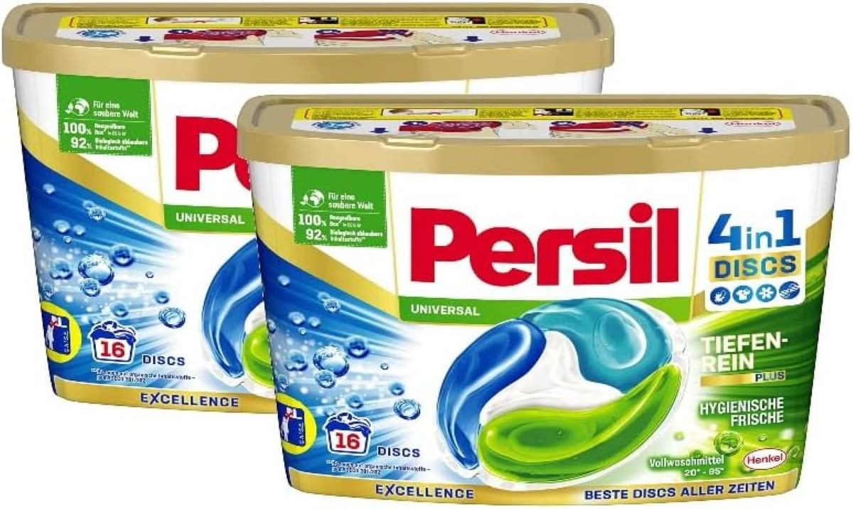 Persil Universal 4-in-1 Discs 16 WL mit Tiefenrein Technologie Vollwaschmittel (2er Pack für reine Wäsche und hygienische Frische)