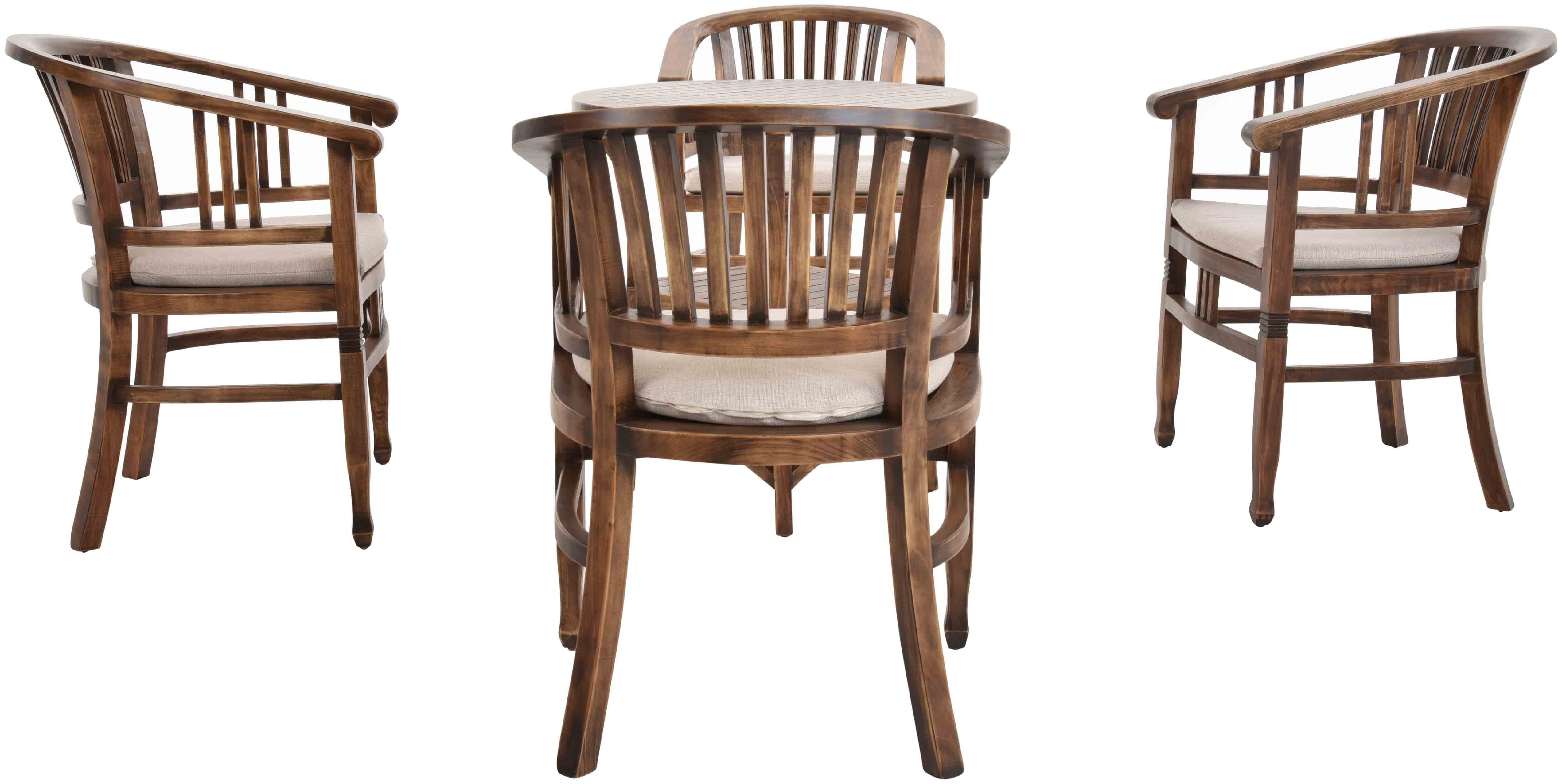 Krines Home Sitzgruppe Set/5 Holz Wintergartenset Sitzgruppe 4 Personen Garnitur Wintergarten, (5-tlg., 4x Armlehnsessel, 1x Tisch), Ablage unter der Tischplatte
