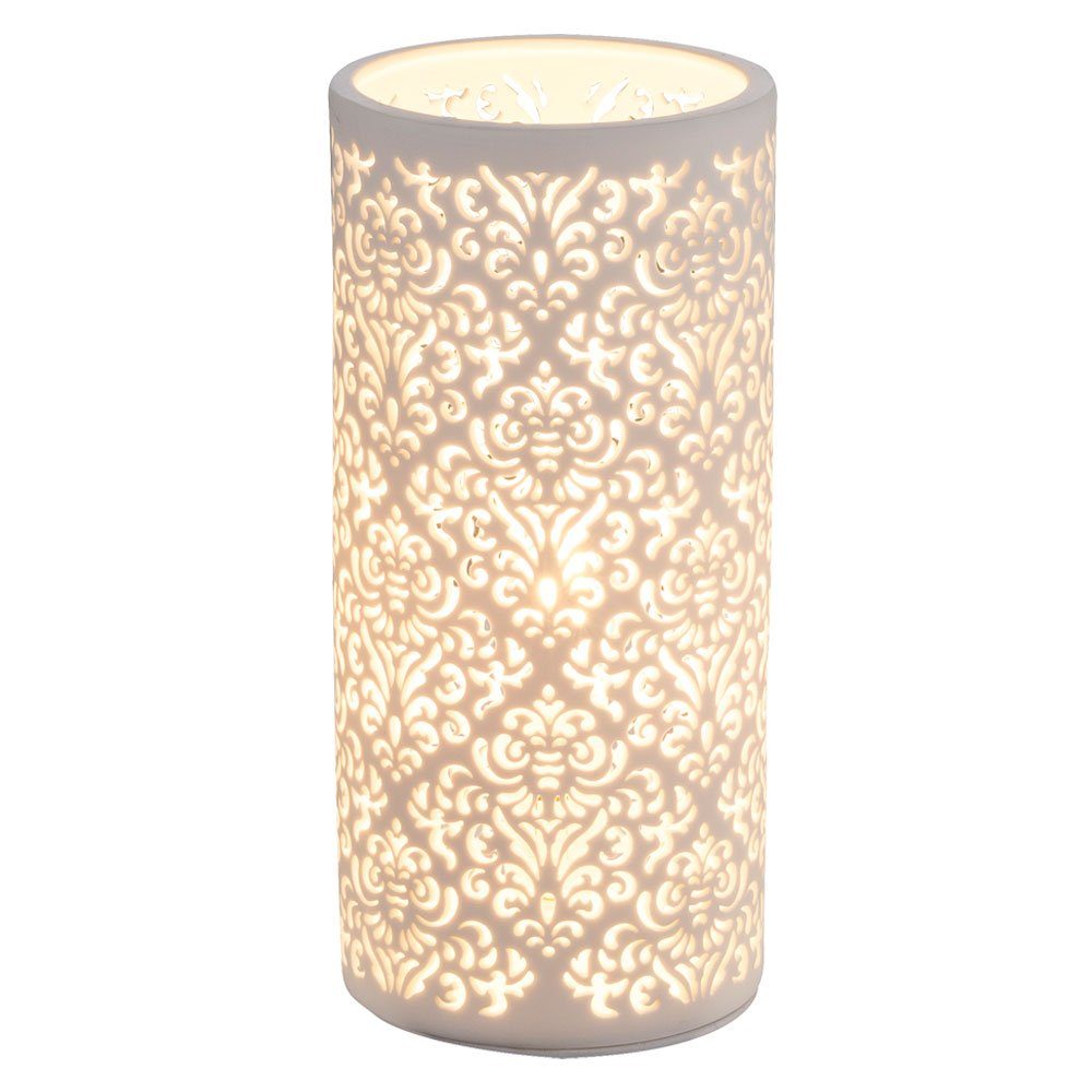 etc-shop Dekor Porzellan inklusive, Tischleuchte, Muster im Warmweiß, Zimmer Tisch Lampe Leuchtmittel Leuchte Beistell LED Ess