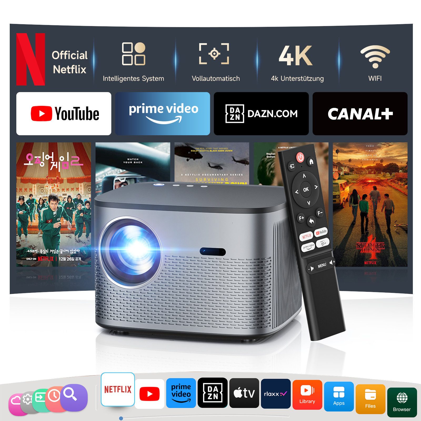 ZOOMCAT ZOOMCAT C26 Beamer 4K Mit Netflix Zertifizierung Beamer (35000 lm, 35000 : 1, 3840x2160 px, Auto Fokus, Auto Trapezkorrektur, Auto Hindernisvermeidung)