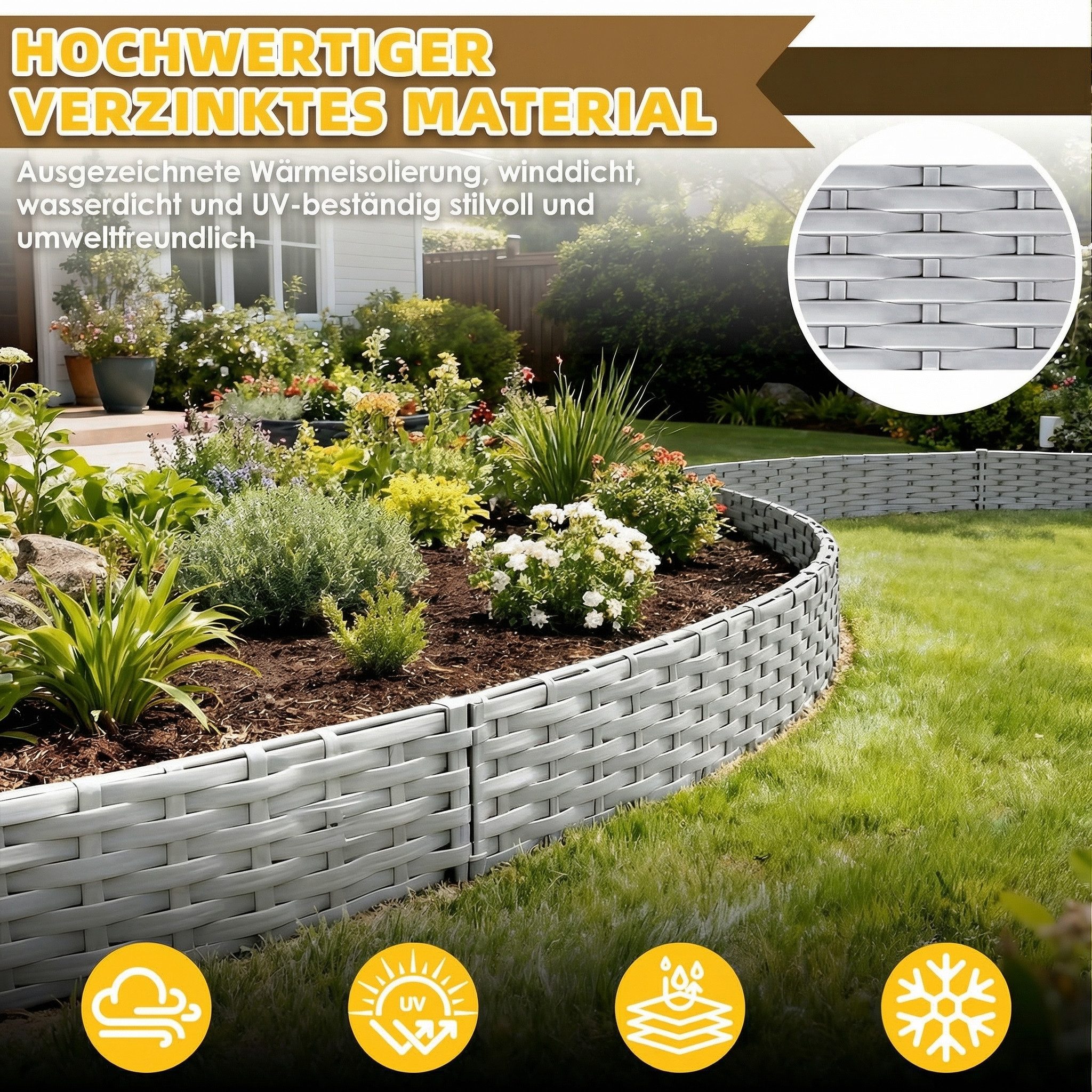 Huracan Beetumrandung Kunststoff Rasenkante Rattan-Optik, Beeteinfassung Beetumrandung Gartenpalisade, Wetterfeste UV-beständige Beetzaun Randsteine, Flexible S – Bild 3 von 5