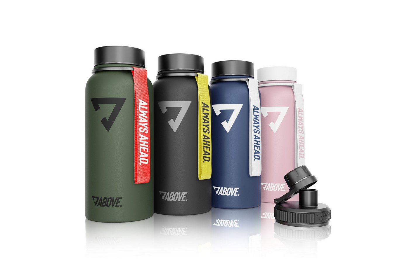 ABOVE. Trinkflasche Edelstahl 1L, Gratis Trinkverschluss, BPA-frei, 12H heiß, 24H kalt, Isolierflasche 1 Liter auslaufsicher & robust Fitness, Sport & Outdoor